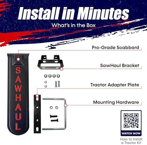 SawHaul Universal Tractor Chainsaw Holder - Made in Kansas USA - Fixed Mount Chainsaw Carrier (20" Red) Compatible w/All Brands