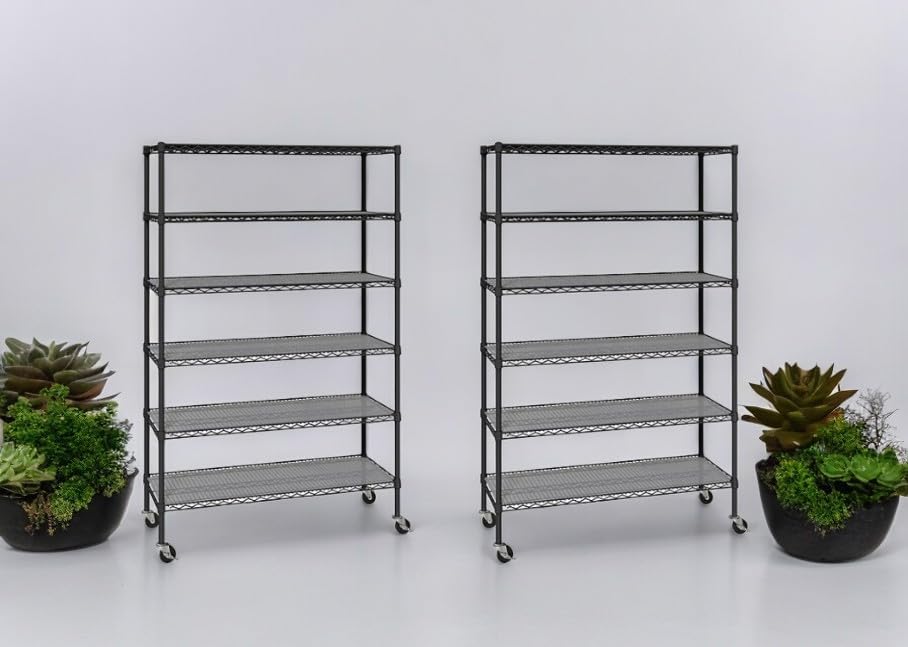 Organize in Style with The Members Mark 6-Tier NSF Heavy Duty Wire Shelving, 47.75" W x 18" D x 75.5" H (Graphite, 2 PACK)