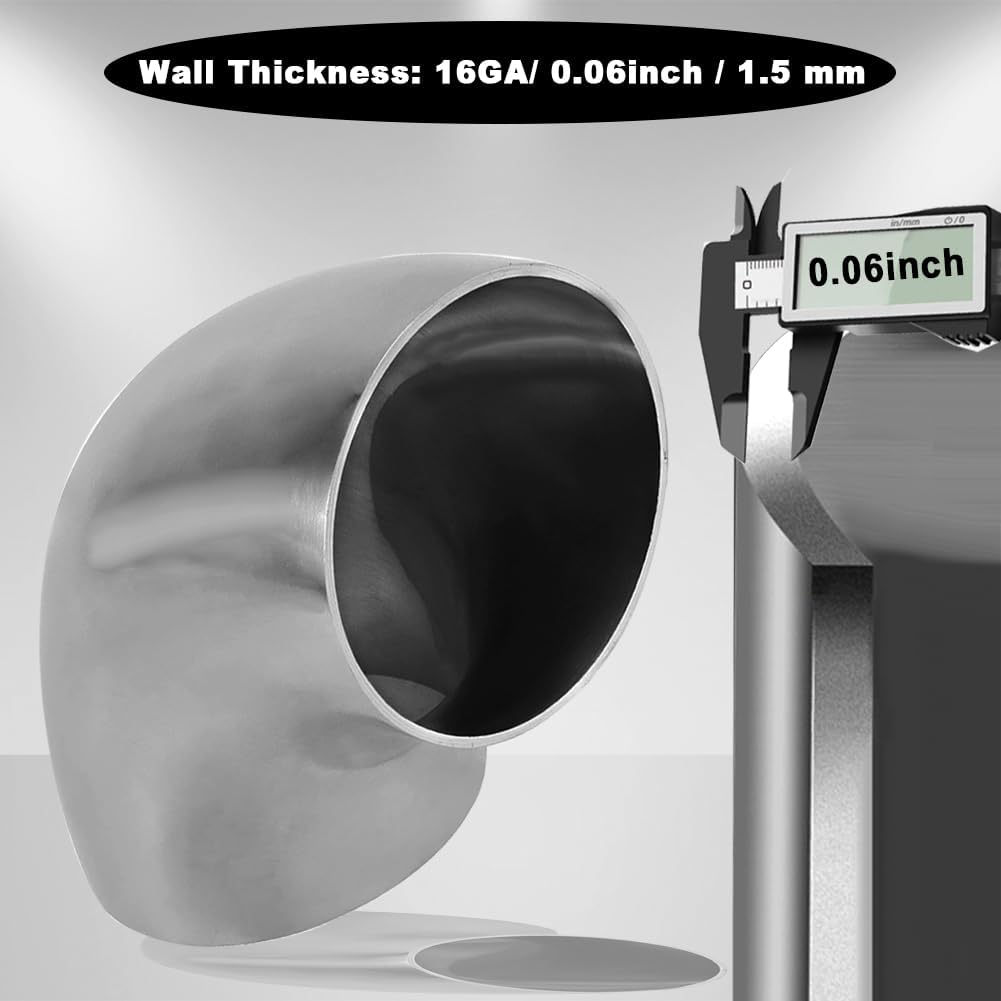 3 Inch 90° Mandrel Bend Elbow, SS304 Stainless Steel Bend Tube 90 Degree Exhaust Elbow Pipe - Thickness 16GA/0.65" for Car Modified Exhaust System, Stair Handrail (1pcs)
