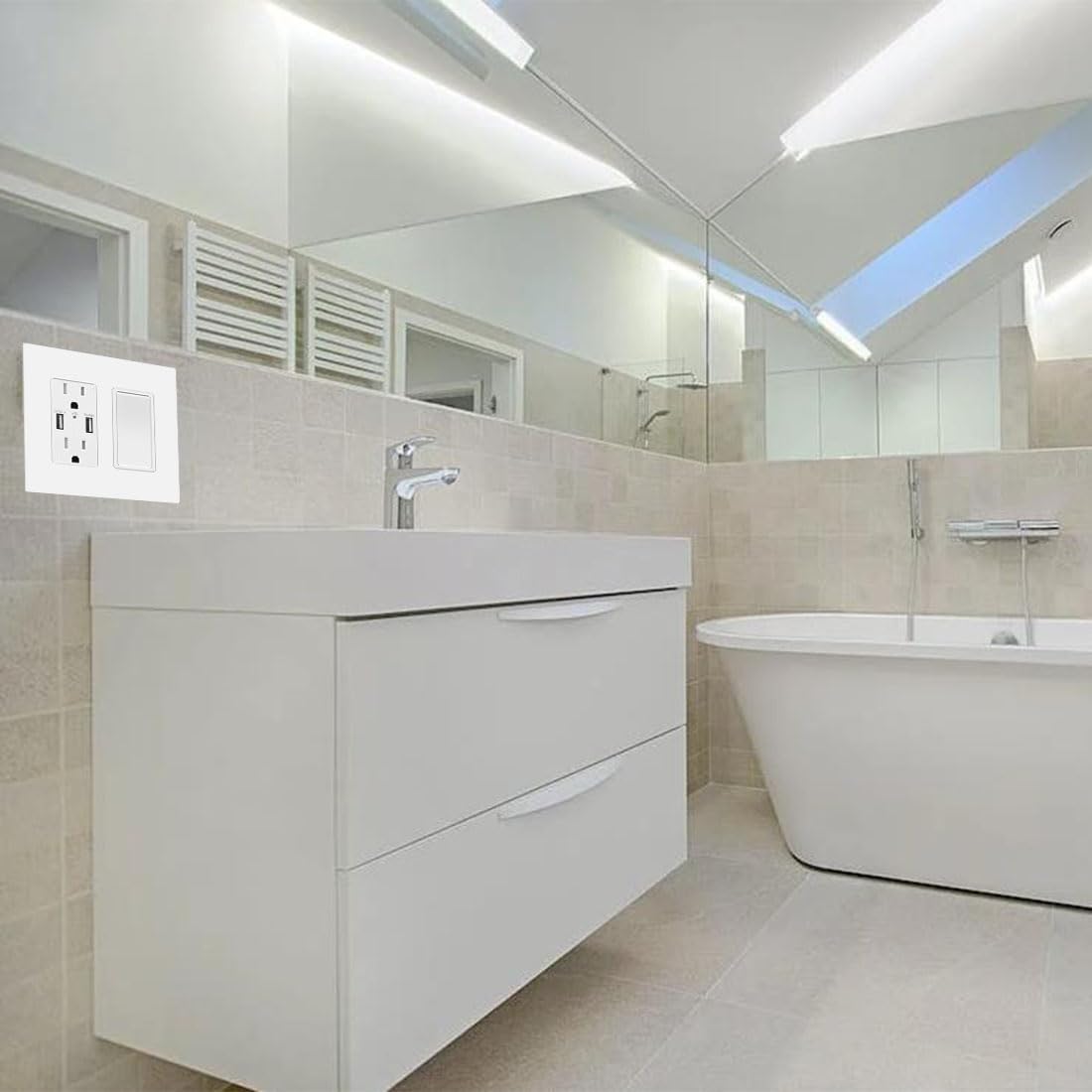 2-Gang Screwless Decora Wall Plate Cover Double Switch Outlet Electrical Faceplate for Light Switch, Smart Switch, Receptacle, Dimmers, USB Outlet, GFCI, Child Safe Cover Plate, White (4-Pack)