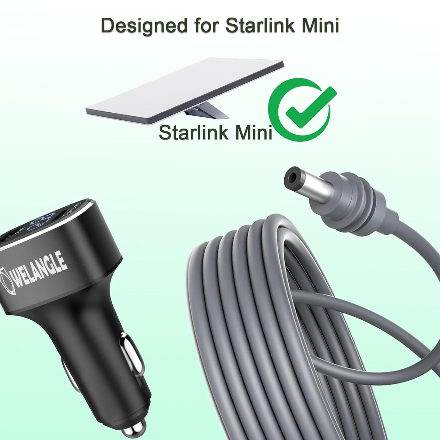3 in 1 Car Power Cable for Starlink Mini Cigarette Lighter Adapter, Car Charger for Mini Starlink DC Power Cable with Digital Display, Durable & High Speed Charging USB A/USB C Port (3M/10FT)