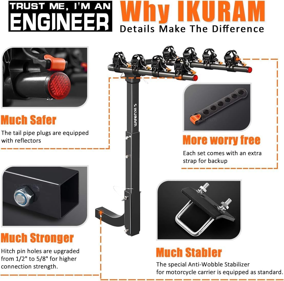 2 Bike Rack Bicycle Carrier Racks Hitch Mount Double Foldable Rack for Cars Truck SUV Fits 2" Receiver, Tie Down Strap, Anti-Rattle Hitch Tightener & Locking Hitch Pin