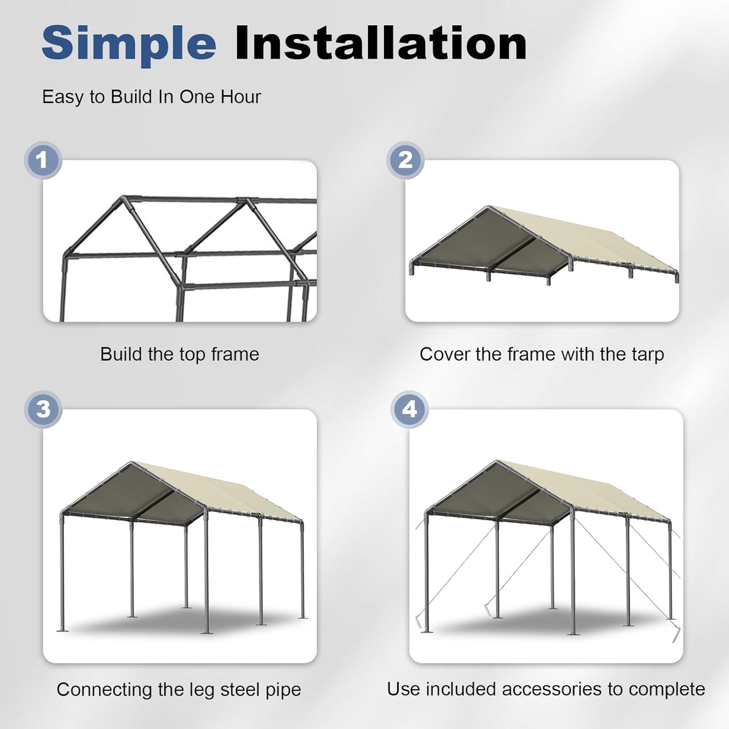 Grezone 10 x 20ft Heavy Duty Carport,Portable Car Tent Garage,All Season UV Resistant Car Canopy for Auto,Truck,Boat,Car (Beige)