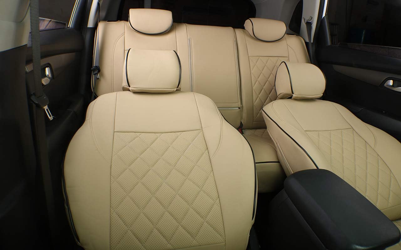 EKR Sportage Seat Covers Custom Fit for KIA Sportage S,EX,LX,SX,SX Turbo 2017 2018 2019 2020 2021 2022 Leather Car Seat Cover Full Set - Faux Leather (Beige)