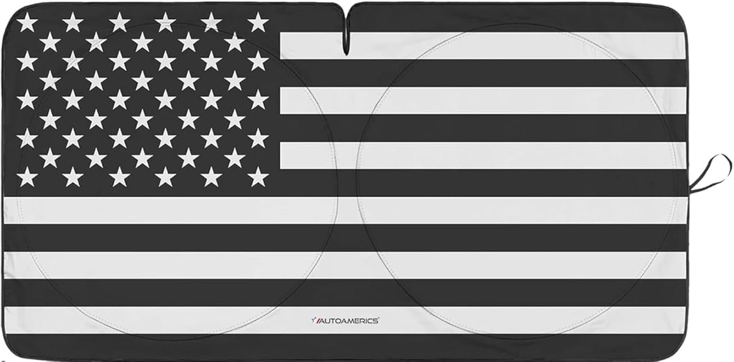 Autoamerics Jeep Wrangler B&W 1-Piece Windshield Sun Shade Foldable Car Front Window Sunshade - Best Heat Shield Reflector Cover - Blocks Max UV Rays & Keeps Your Vehicle Cool