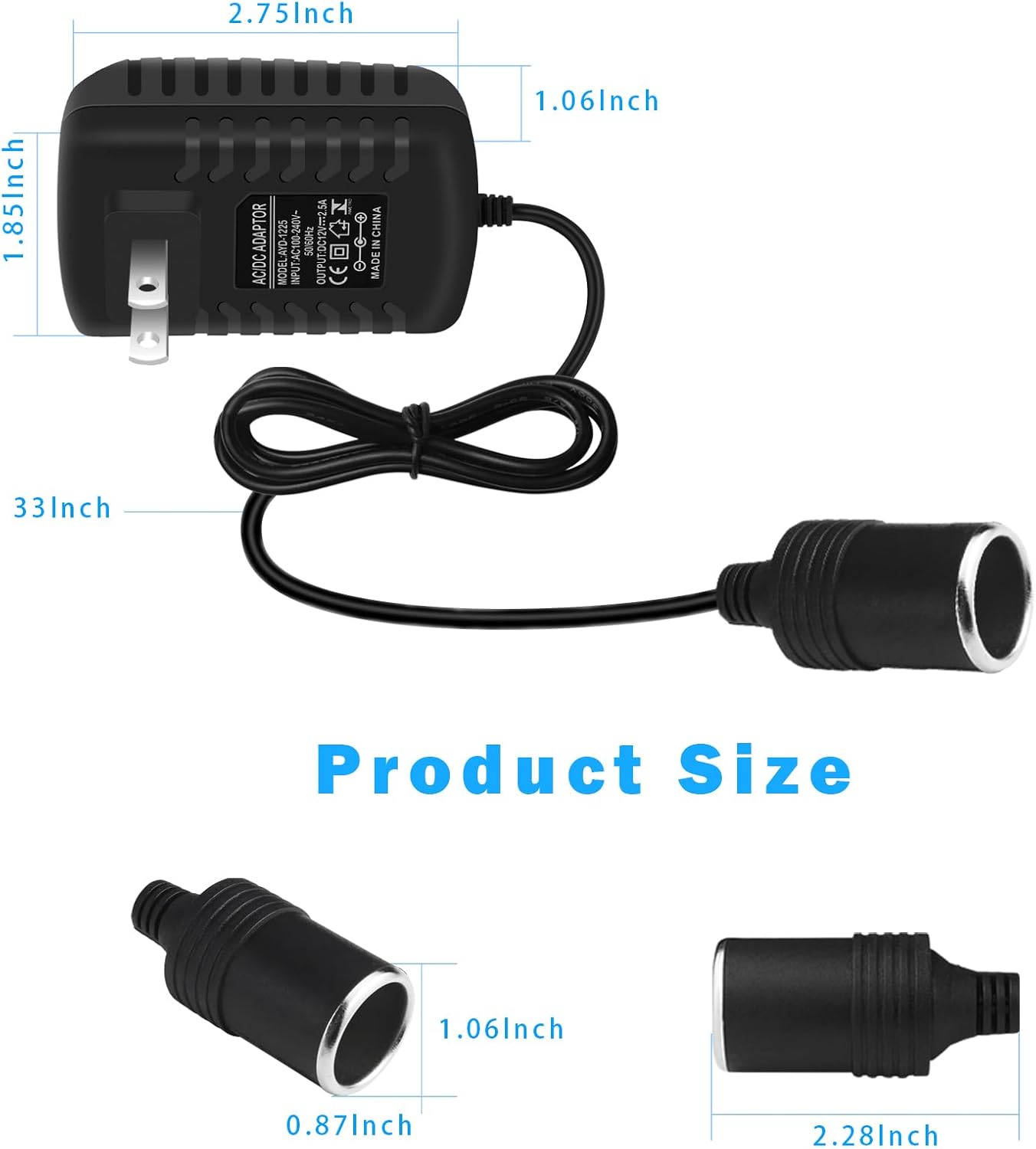 inShareplus 12V 2.5A 30W AC to DC Converter, 12 Volt Car Cigarette Lighter Adapter to Wall Outlet, 110V to 12V Power Supply for Car Devices (MP3, Fan, Dash Cam), 2 Pack