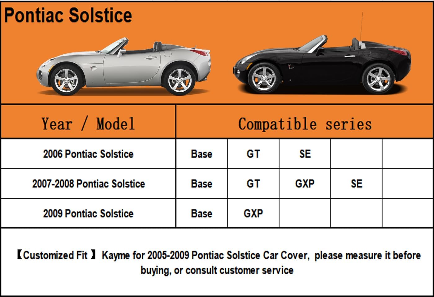 Kayme 6 Layers Car Cover Custom Fit for Pontiac Solstice (2005-2009) Waterproof All Weather for Automobiles, Outdoor Full Cover Rain Sun UV Protection.Silver