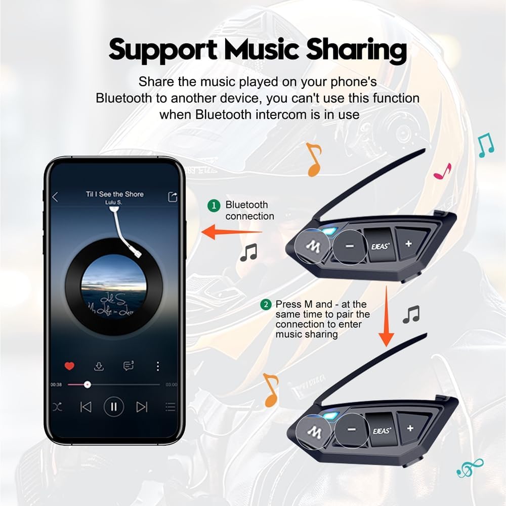 Motorcycle Bluetooth intercom MS20 2000m Helmet Intercom,20 Riders Motorcycle Bluetooth Headset,Universal Bluetooth Helmet Headset,Helmet Communication System FM/Hard &Soft Mic/2Pack