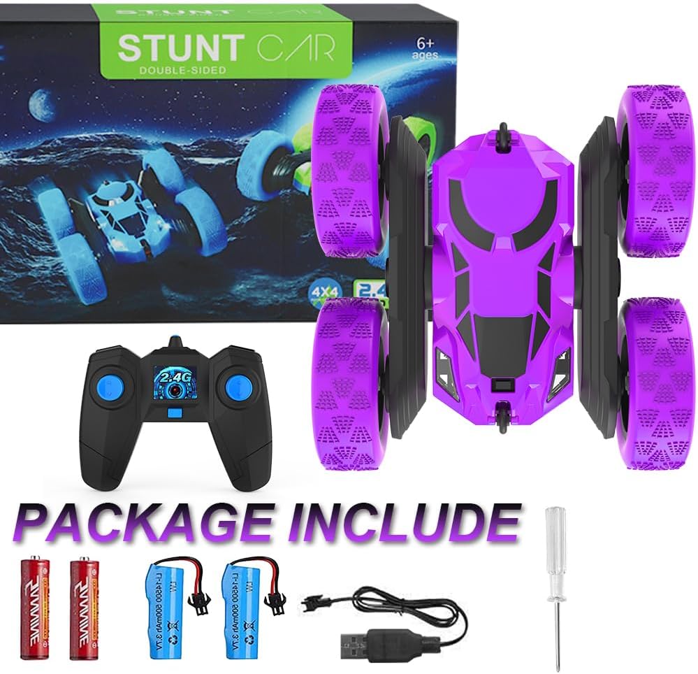 Remote Control Car for Girls, Stunt Rc Car, Princess Toys for Girl 6 7 8 9, Electir Toy, Double-Sided 360° Rotating 4WD Rc Drift Truck for Birthday Gift (Purple)