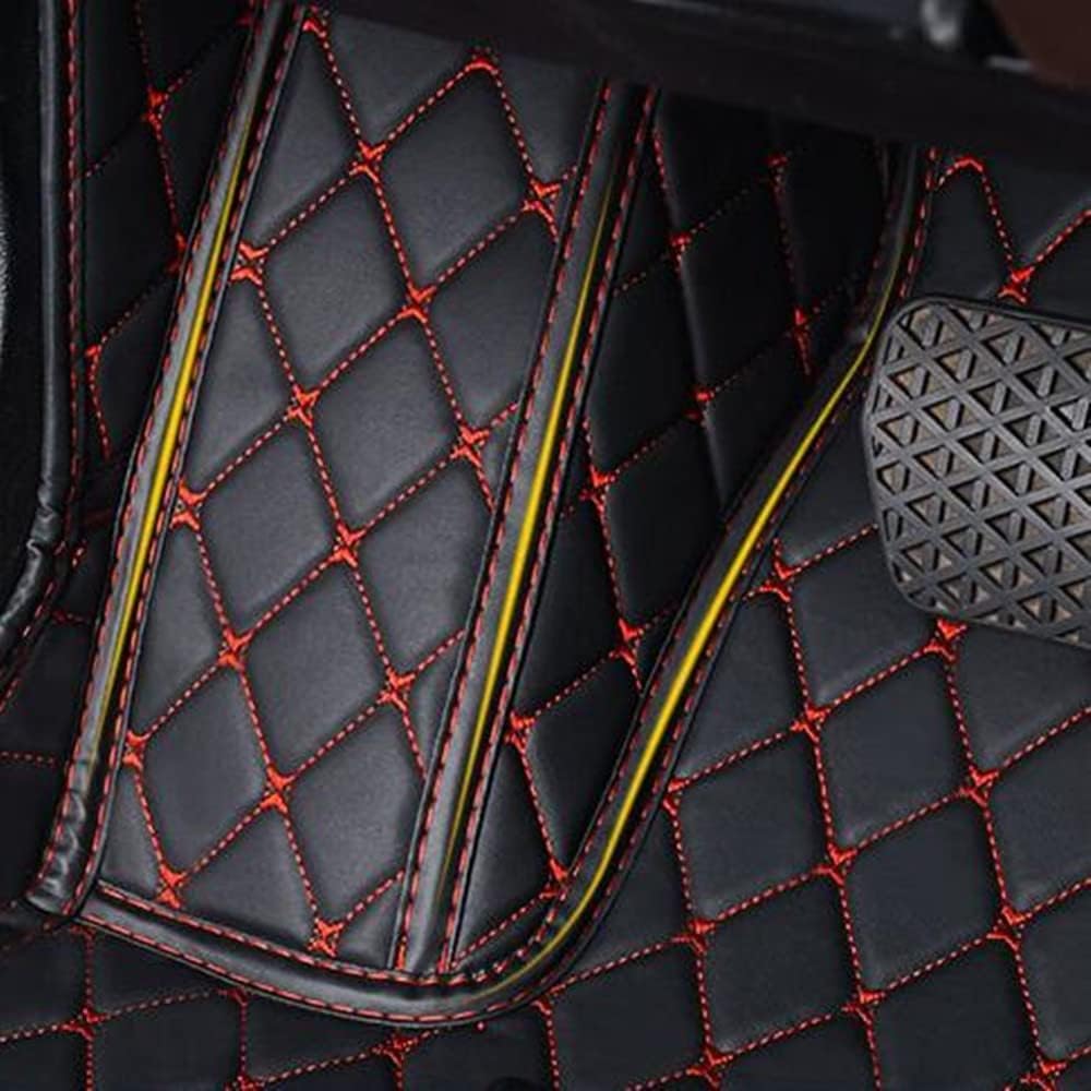 Custom All-Weather Protection Luxury Leather Floor Mats for Cars SUVs Trucks According Anti-Slip Leather Floor mats (27,Beige and Red Beige)