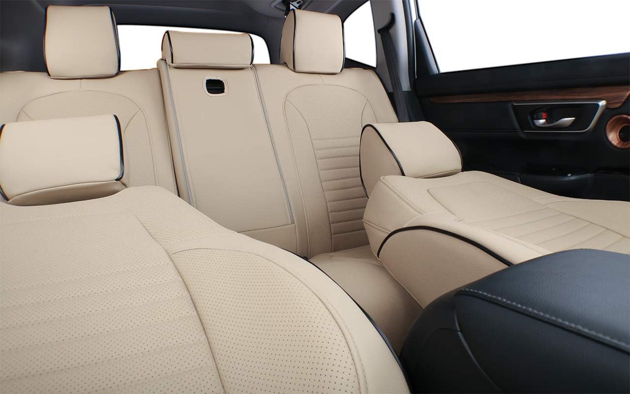 EKR Accord Car Seat Covers for Honda Accord 2023 2024 2025 LX(Rear Row W/Solid Backrest) Leather Car Seat Covers,Waterproof Car Seat Protectors,Trucks Seat Covers Full Set(Beige)