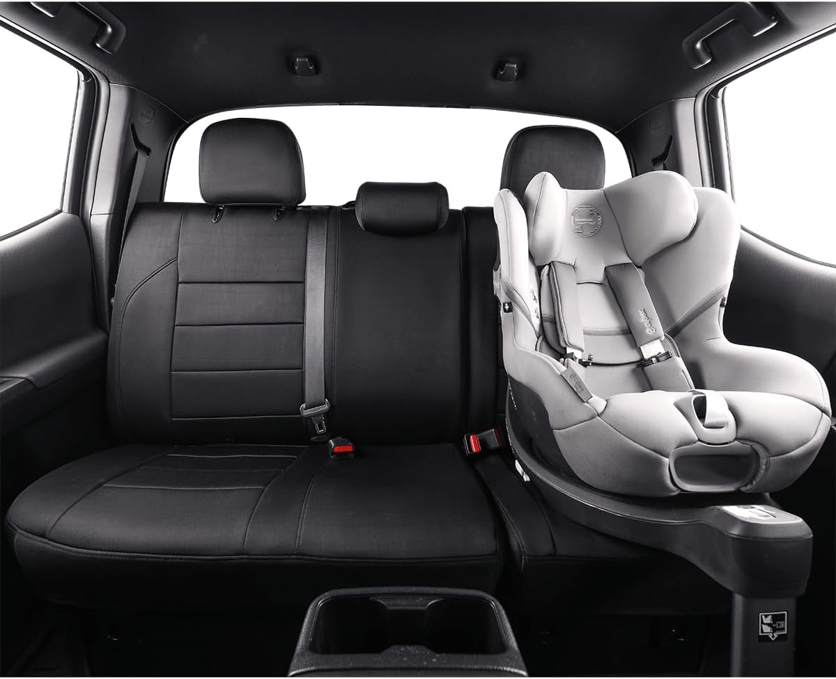 EKR Tacoma Back Seat Covers Custom for Select Toyota Tacoma (Hybrid) 2024 2025 Double cab TRD Sport,TRD Off-Road,Limited,Trailhunter- Second Row Only,Leather (Black/Gray)