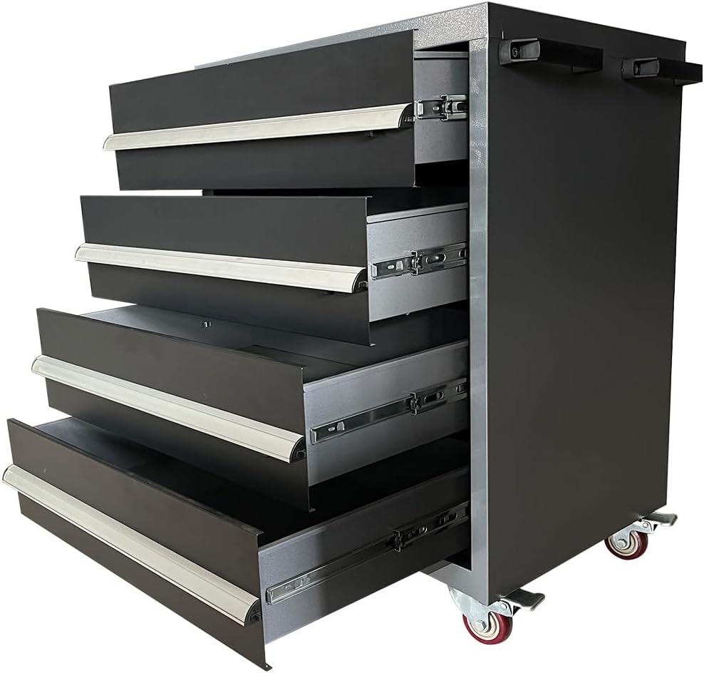 JZD Metal Garage Cabinet Set, Heavy Duty Tools Organization System, Included Rolling Chest, for Basement Factory, No Wall Mounting Needed