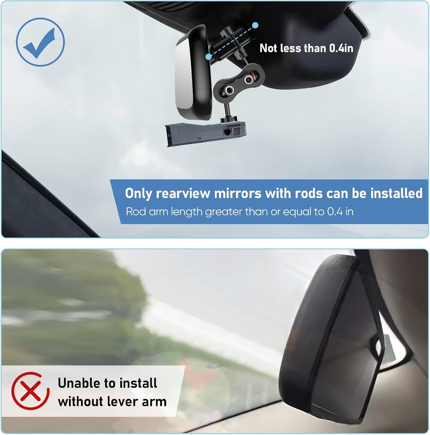 Radar Detector Mount Rearview Mirror Bracket,Aluminum Rearview Mirror Rod Mount Compatible for Uniden R7 R8 R8w (Only for R7 R8 R8w Radar Detector)