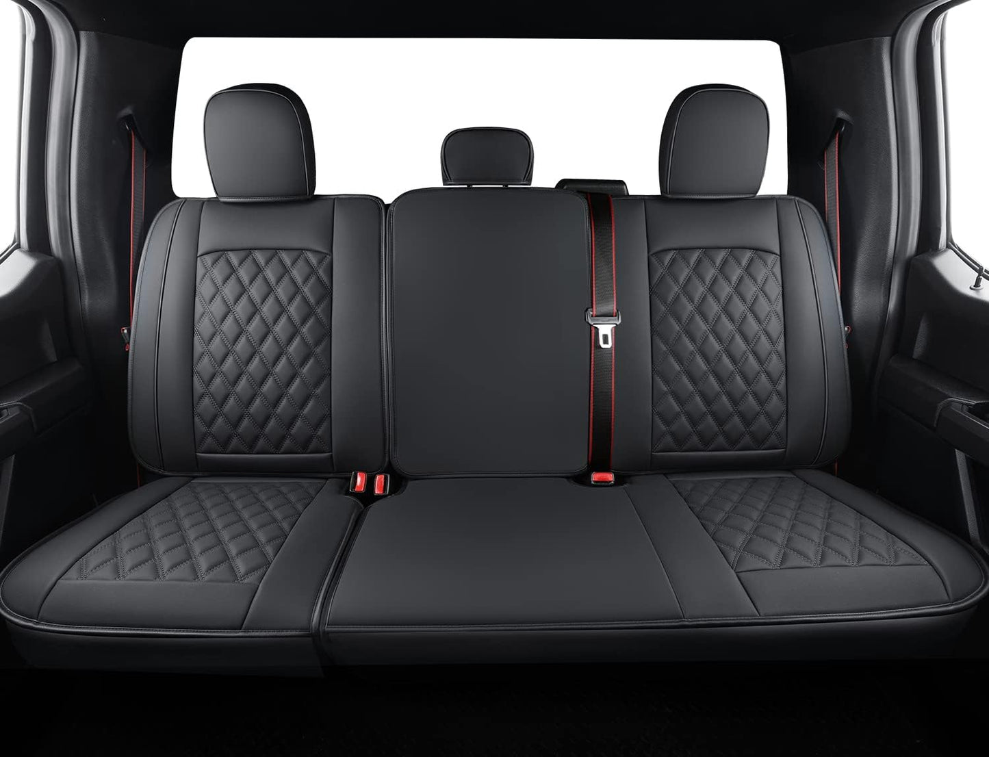 LUCKYMAN CLUB F150 Faux Leather Seat Covers Fit for 2015-2024 2025 F150 SuperCrew and 2017-2025 F250 F350 F450 Super Duty Crew Cab Pickup Trucks(Rear,Black)