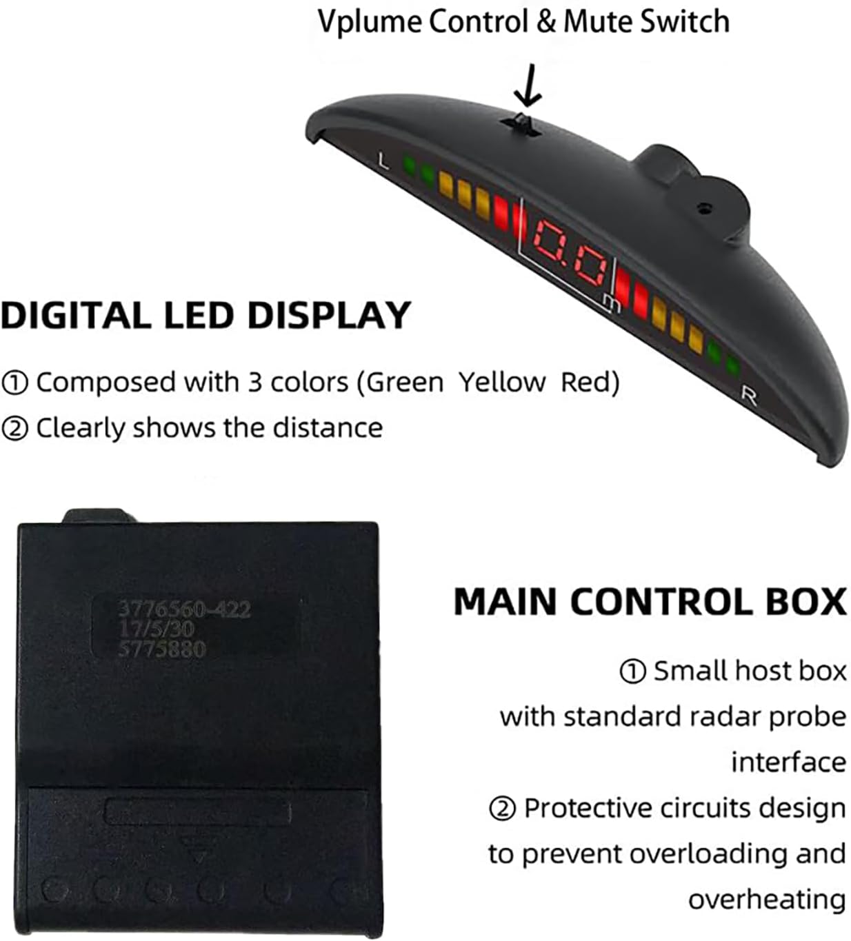 Pickup Truck Backup Radar System - Four 5.95m Sensors for Rear Installation, Compatible with Front Bumper Mounting - Enhance Safety & Visibility(Black)