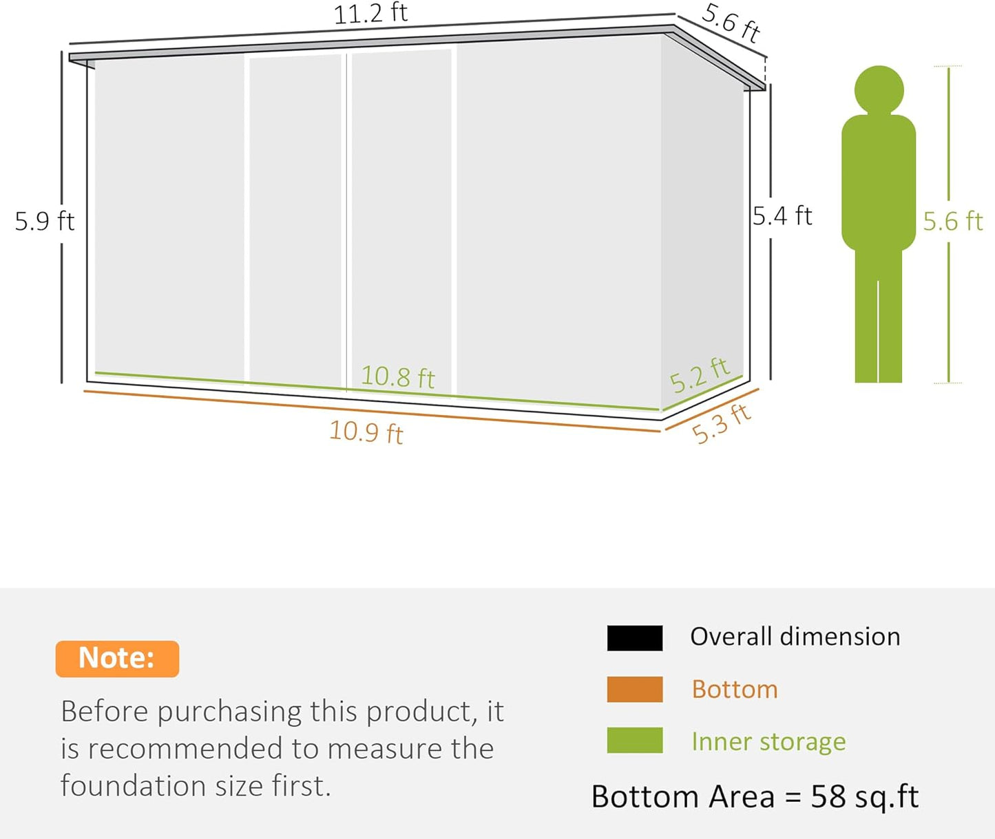 Outsunny 11' x 6' Outdoor Storage Shed, Galvanized Metal Utility Garden Tool House, 2 Vents and Lockable Door for Backyard, Bike, Patio, Garage, Lawn, Dark Gray