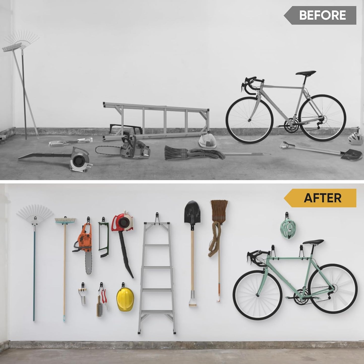 TICONN 2 Pack Heavy Duty Garage Hooks, Steel Utility Wall Storage Hooks, Wall Mount Hanger Organizer for Ladders, Bikes, Tools, Bulky Items (Small, Yellow Circular)