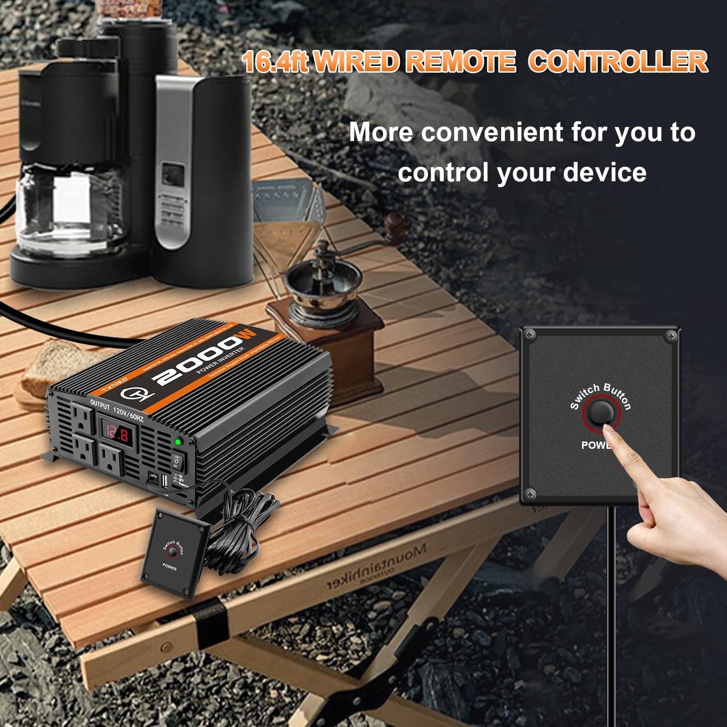 2000 Watt car Power Inverter 12V to 110V/120V Inverter for car Truck semi Truck Vehicles Camping with 1 USB Ports and 2 AC Outlet Power Converter with LCD Display 2000W Inverter