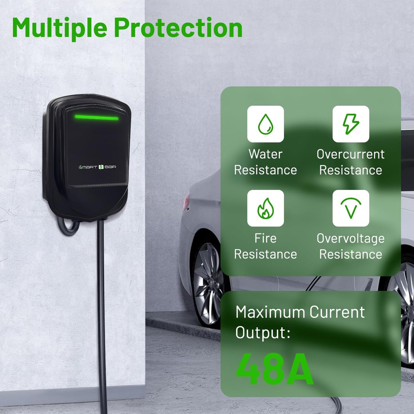 SBB Home Smart Level 2 EV Charger up to 48Amp, 240V Indoor/Outdoor Fast Car Charging Station with App, Wi-Fi Enabled EVSE, Hardwired Electric Car Charger Compatible with All EV Models