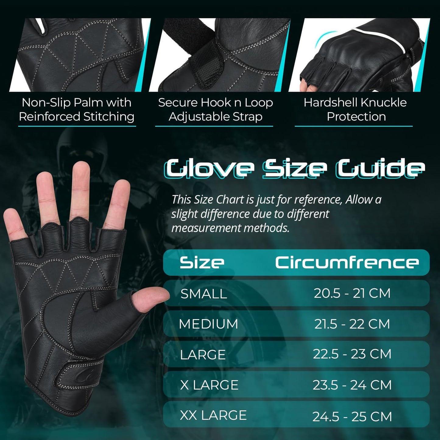 aasportx Motorcycle Gloves - Men's Leather Motorbike Gloves with Touchscreen Function - Non-Slip Pads for Men & Women