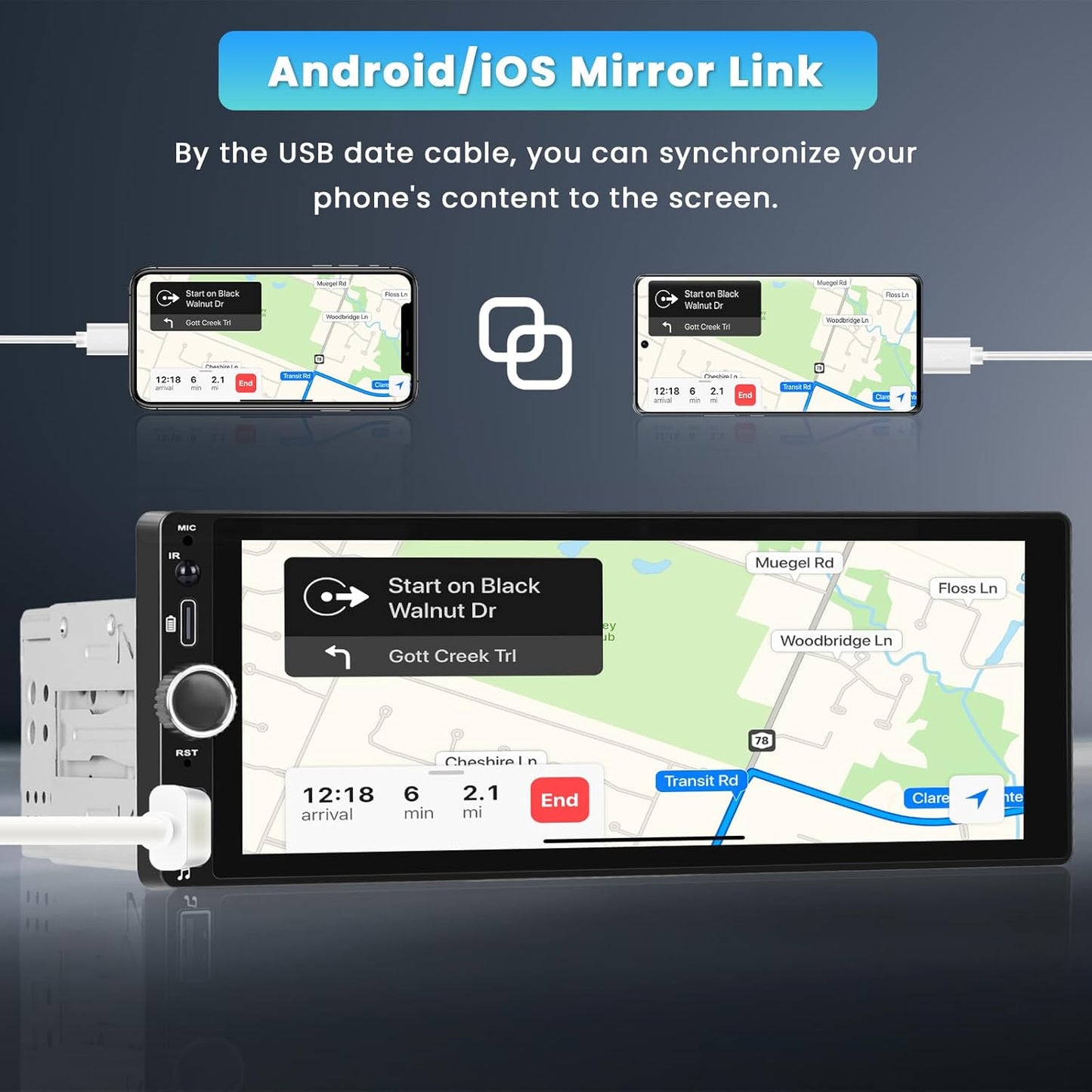 Single Din Car Stereo with Apple Carplay Android Auto,6.9 Inch IPS Touch Screen Car Stereo with Backup Camera, Car Radio Support Mirror Link Bluetooth Handsfree FM/RDS Type-C/USB EQ SWC