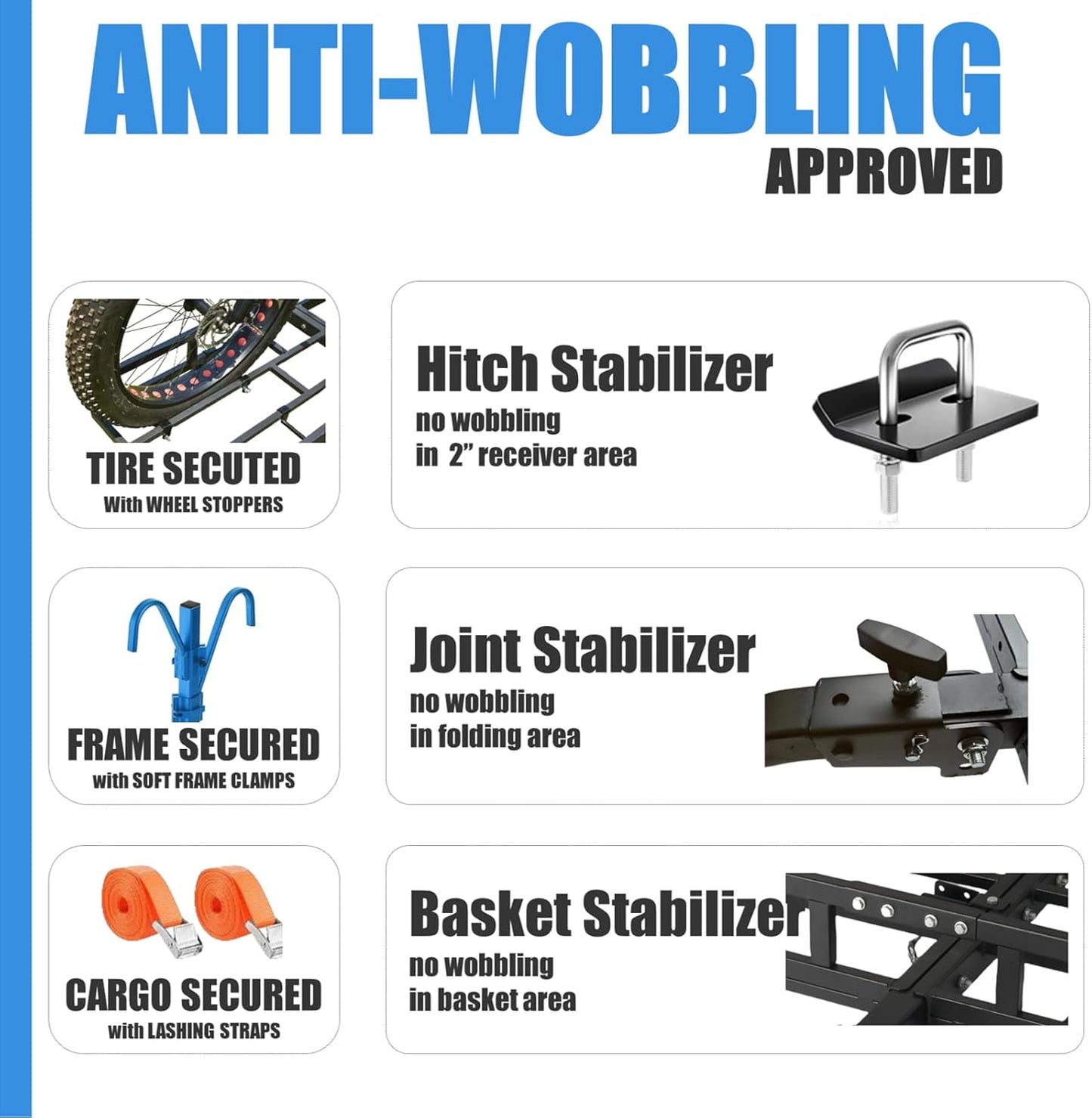 Hitch-Mount Bike Rack for Ebike Heavy-Duty - Comes with Cargo Carrier Fits 2 Electric Fat-Tire Mountain Bicycles Fits 2" Receiver for Car Trailer SUV Truck RV Minivan (Blue)