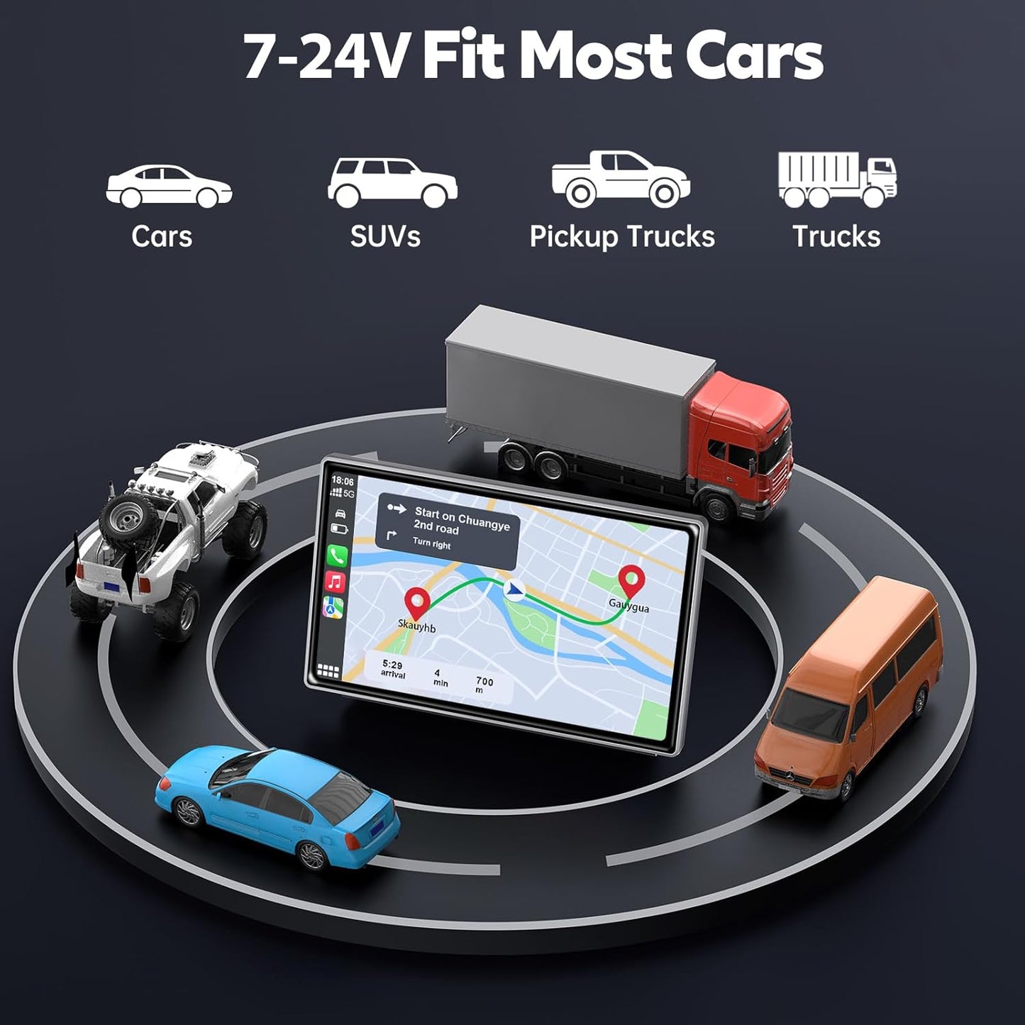 Upgrade Wireless Carplay Screen, Android Auto, Portable 7" HD IPS Screen for Car, GPS Navigation, Bluetooth Handsfree, AirPlay, MirrorCast, AUX/FM Transmitter Fit Most Car Models