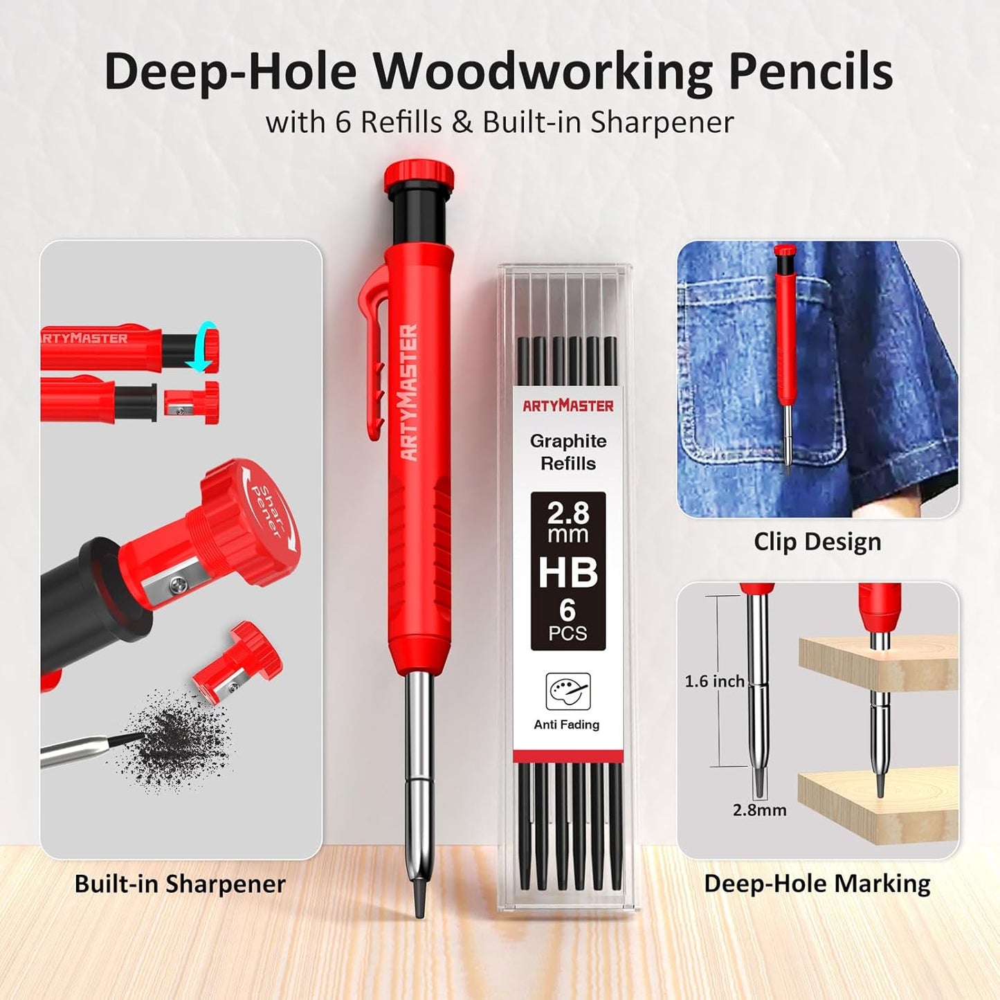 200mm 3D Multi-Angle Measuring Square Ruler, WT103D High Precision Hole Scribing Woodworking Tools, 0-90° Aluminum Alloy Carpenter Square Wood Working Tools, Carpenter Pencils 6 Refills.