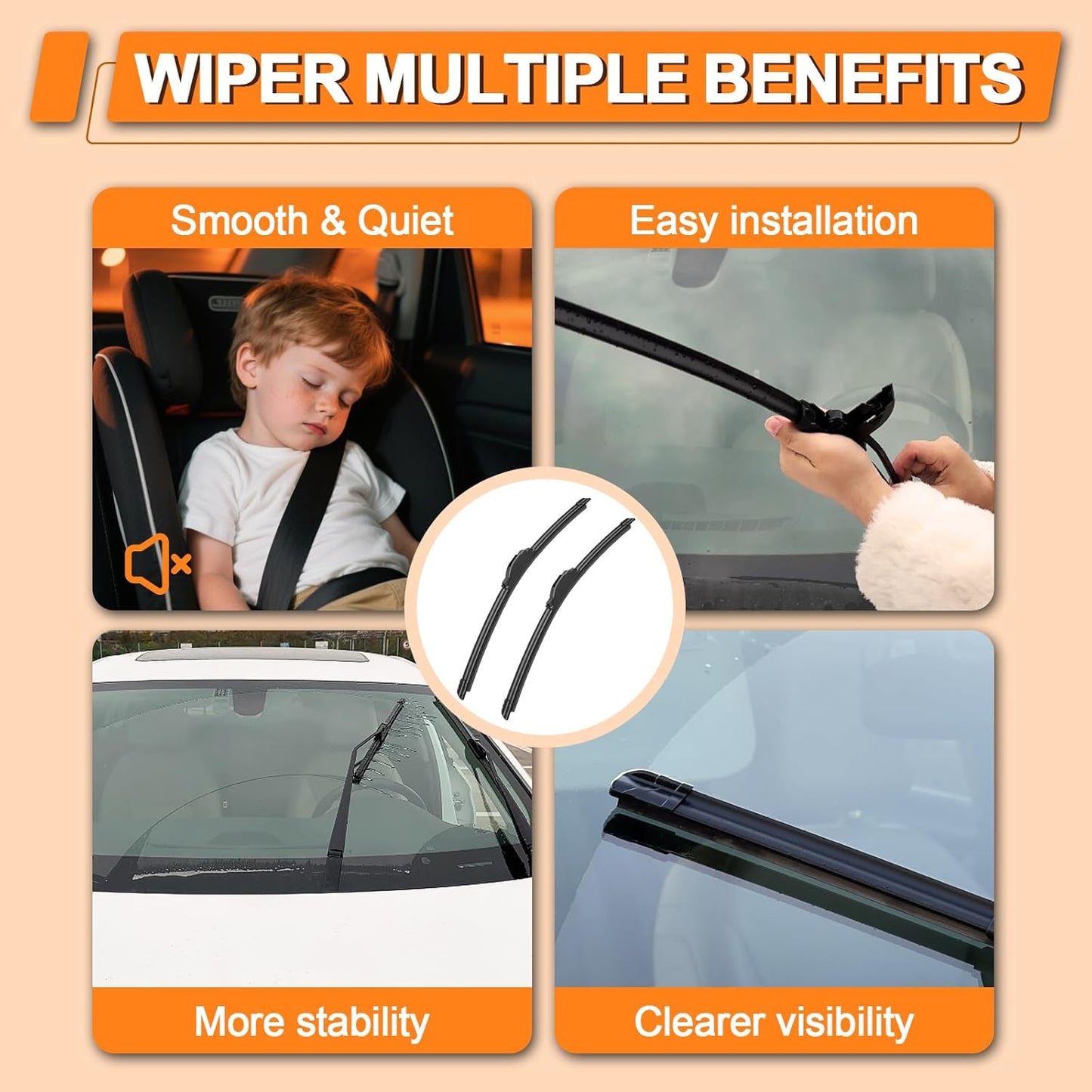 HULADAED® 22'' 20'' 16'' Windshield Wipers Replacement for Toyota 4 Runner 2009-2003,Silicone Front Rear Wiper blades for MY Car-All Weather & Quiet(3 PACK)
