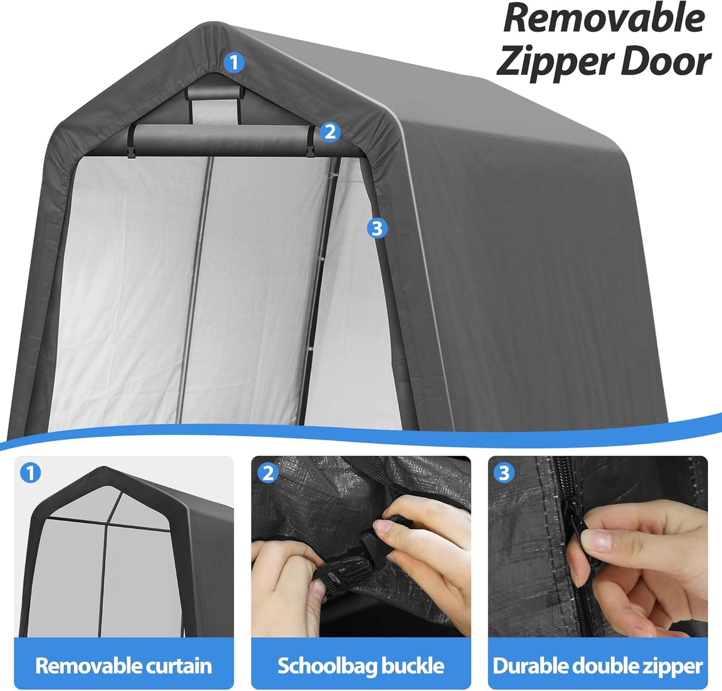 8x8Ft Ourdoor Storage Shed Shelter,Portable Shed Garage with Roll-up Zipper Door &Vent Window, Heavy Duty Storage Tent Carport for Bike,Motorcycle