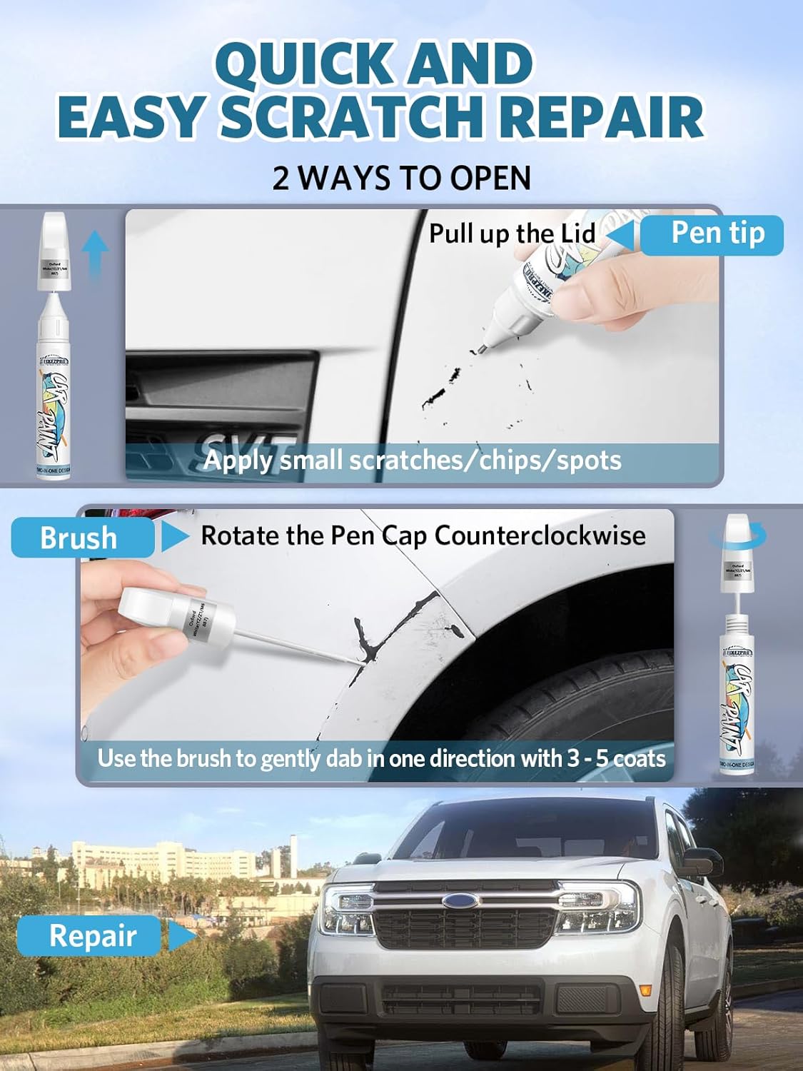 Blue Jeans Metallic(N1) Touch Up Paint for Ford, Car Paint Scratch Repair Remover Pen Color Exact Match, Quick and Easy Fix Automotive Chips and Nicks Scuff