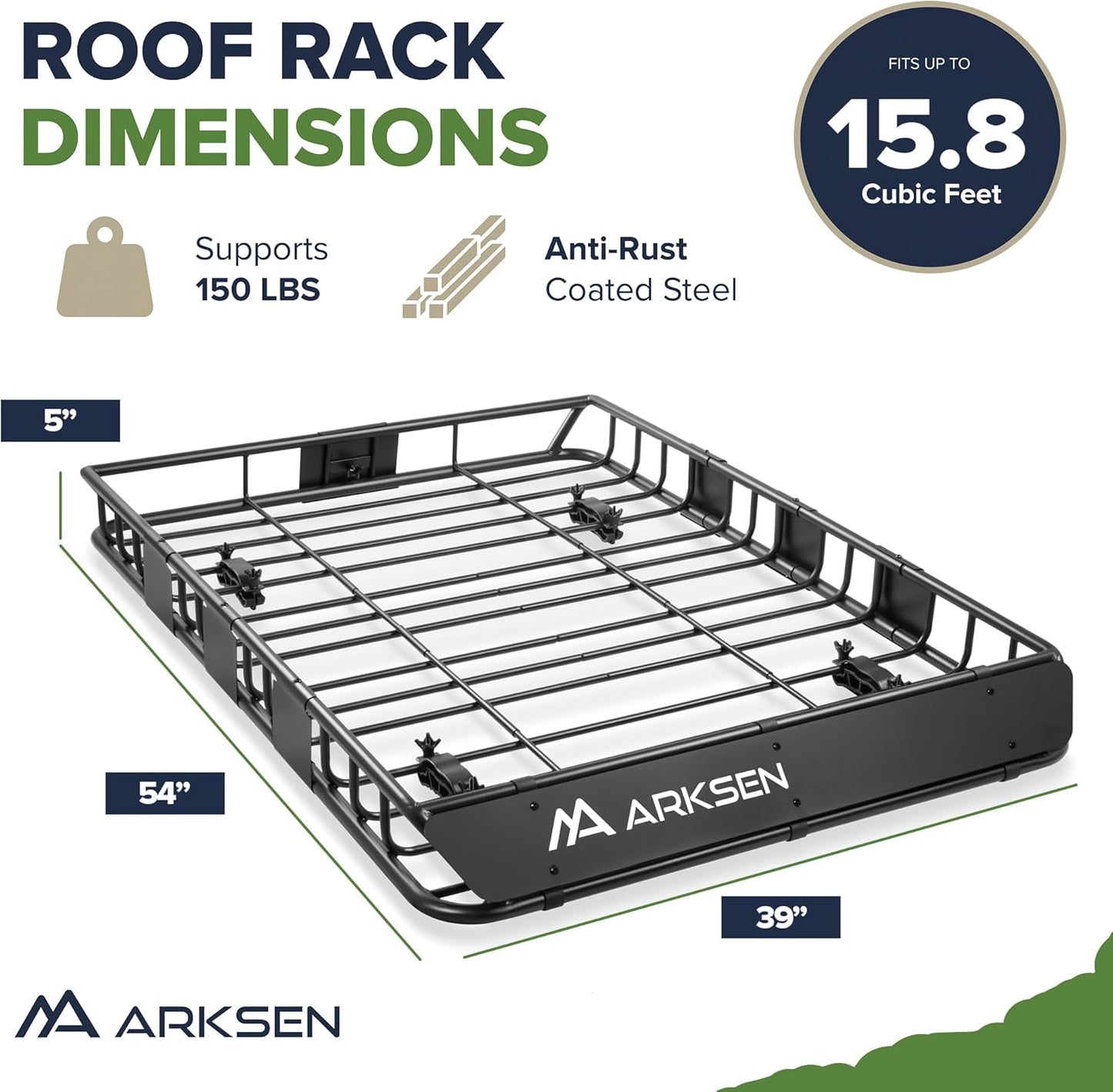 ARKSEN 54 x 39 x 5 Inch Upgrade Universal Roof Rack - 150Lbs Capacity Heavy Duty Rooftop Cargo Carrier with Extension for Car, SUV & Pickup, Durable Steel, Easy Install, Spacious Storage