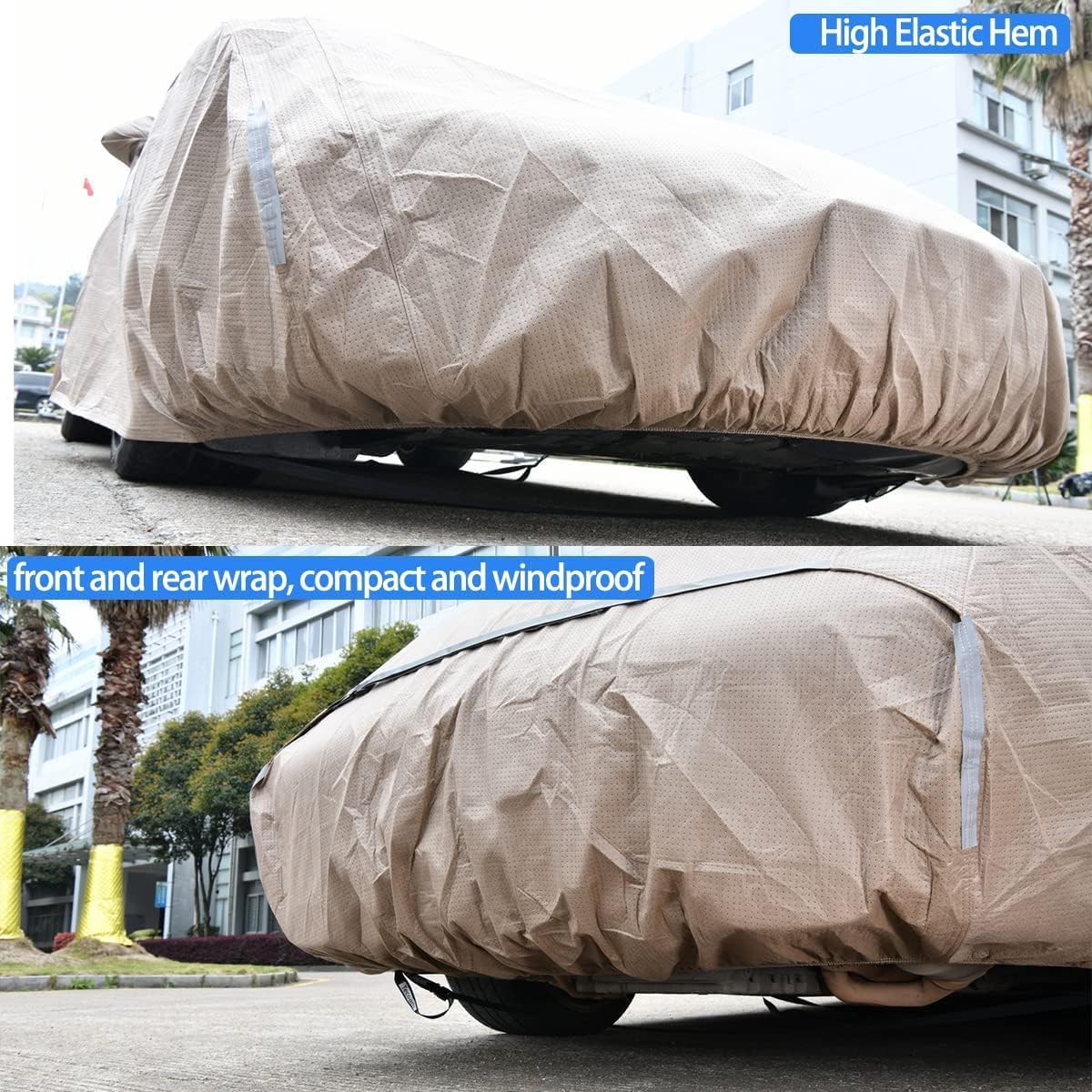 Tecoom Car Cover Waterproof All Weather, Non-Woven Breathable Outdoor Full Covers for Automobiles with Zipper Pockets Sun Uv Wind Hail Protection Universal Fit Mercedes Chevrolet, 183-192 Inch