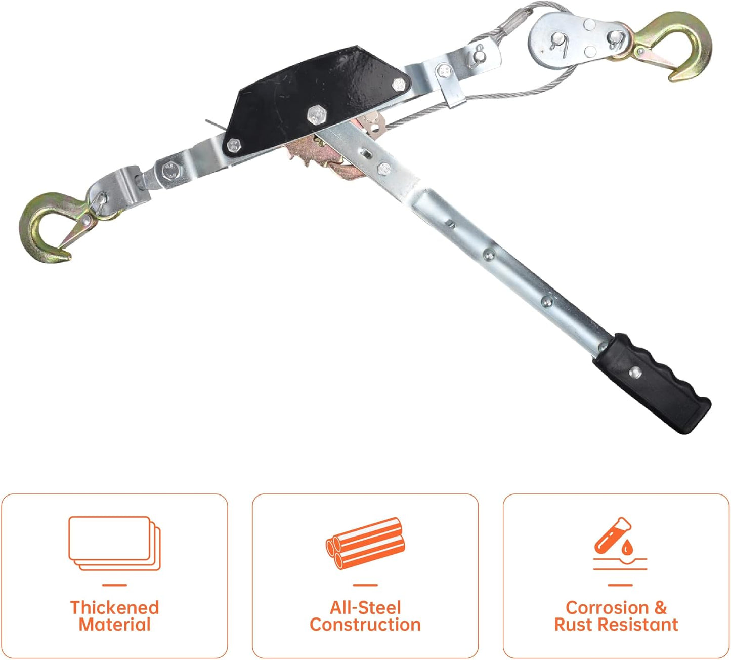 2 Ton Heavy Duty 2 Hook Steel Cable Dual Gear Power Puller Come Along Chain Winch Ratchet Tool, Automotive Hoist Hand Winch Cable Puller Stretcher Lift