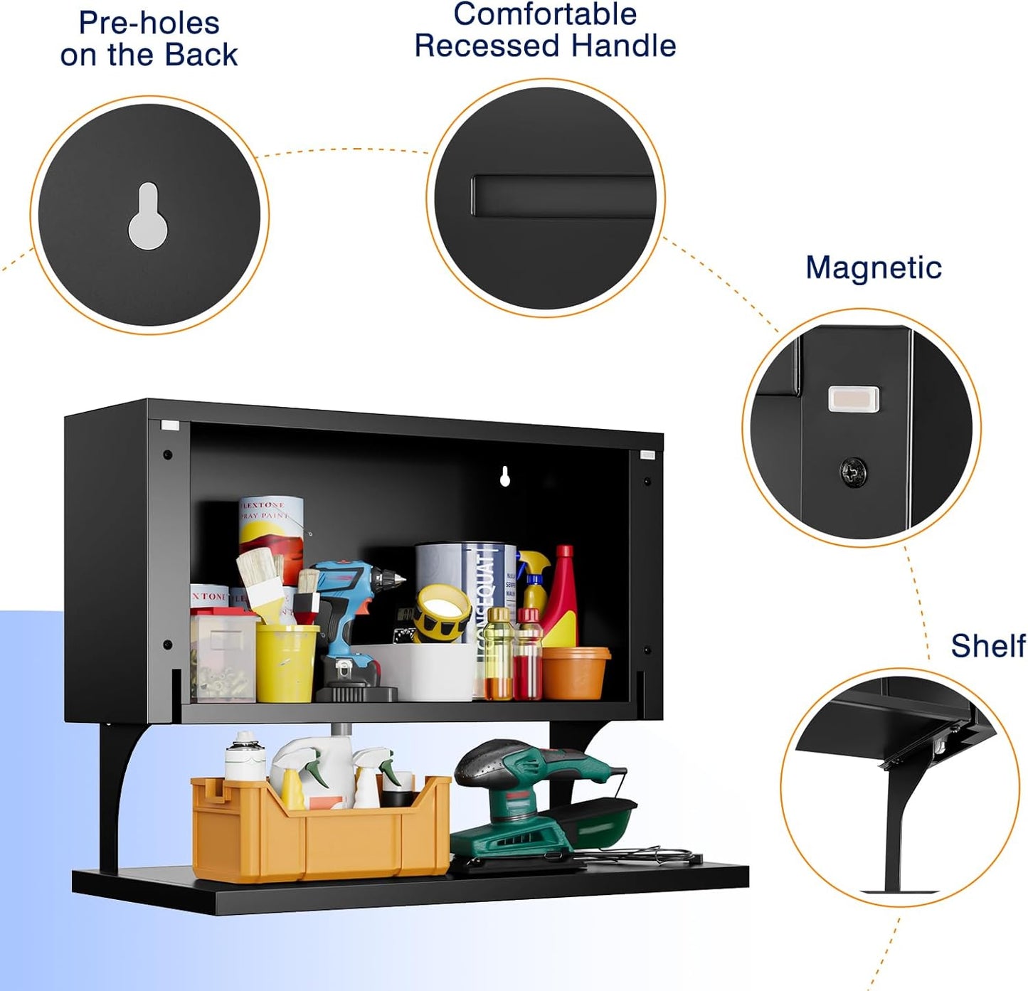 Yizosh Metal Wall Cabinet with Door,Wall Mounted Metal Storage Cabinet with Shelf,Floating Garage Tool Cabinet for Garage,Office,Warehouse,Kitchen