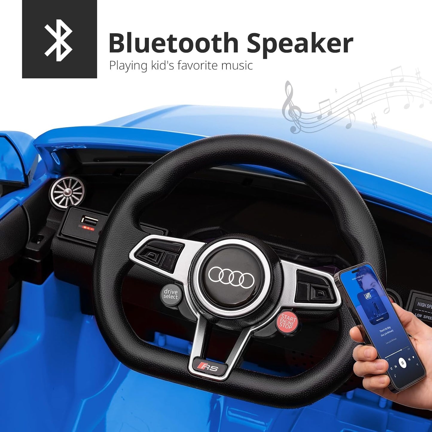 Electric Ride on Car for Kids, Licensed Audi 12V 7Ah Kids Ride-on Toy for Toddlers 3-5 Year Old with Remote, Bluetooth - Dark Blue