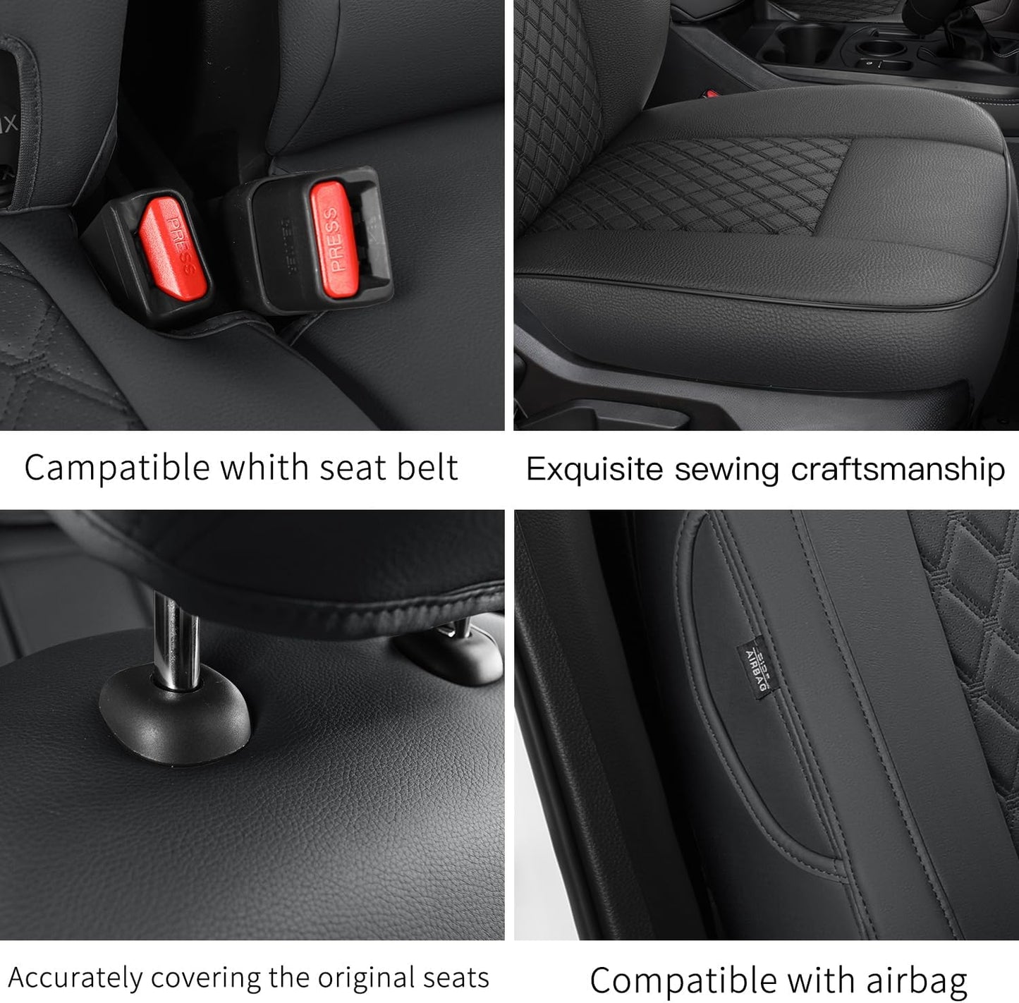 GIANT PANDA Customized Full Set Car Seat Covers Fit 2019 2020 2021 2022 2023 Ford Ranger SuperCrew(XLT,Lariat), 2021-2023 SuperCrew XL,Black