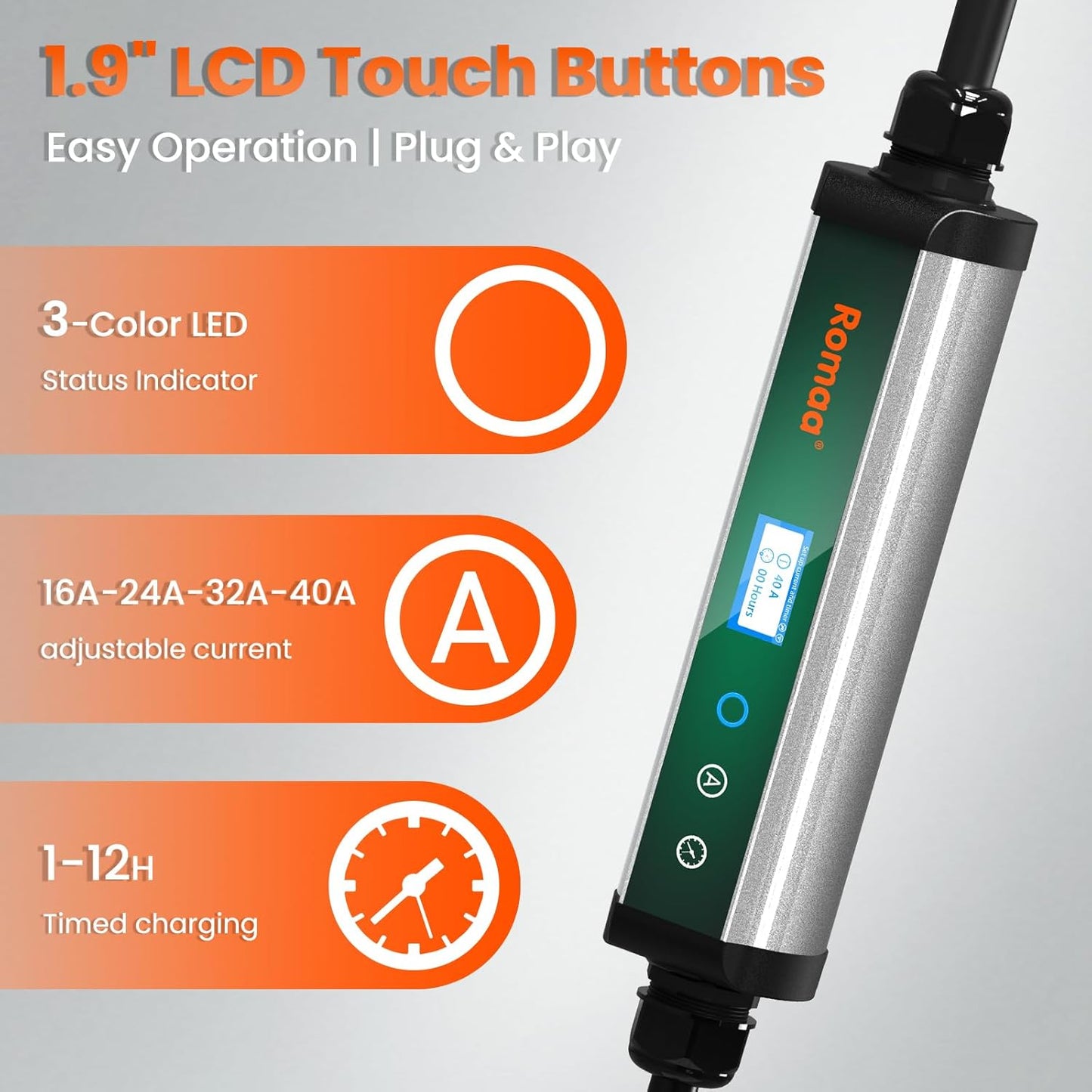 Level 2 EV Charger 40A EV Charger 240V 9.6kW Fast Charging, App Control, NEMA 14-50 Plug & 25ft J1772 Charging Cable, Indoor/Outdoor Portable EVSE for Home, ETL/FCC Certified