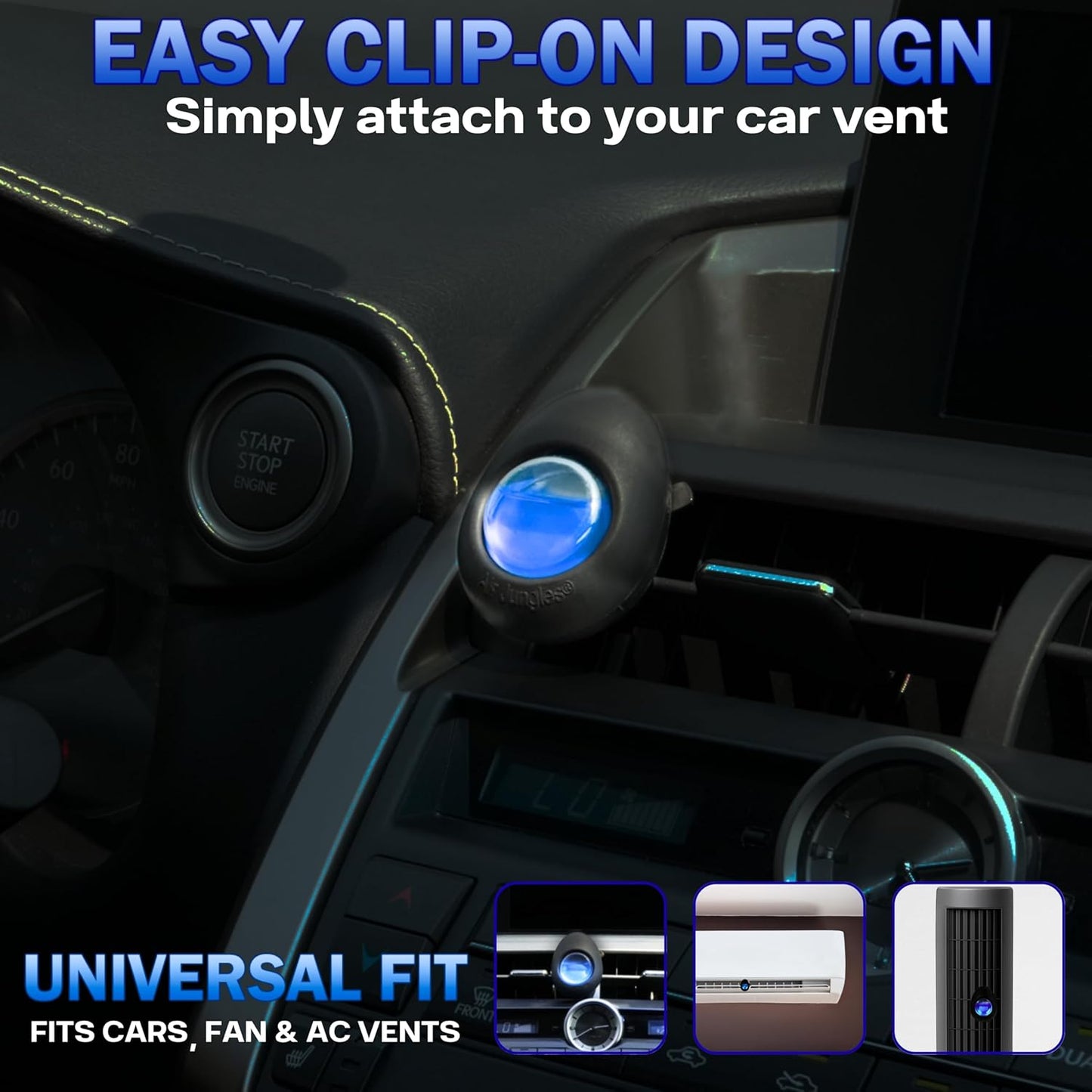 Air Jungles Car Air Freshener Vent Clip 3 Count, Ocean Scent, 4 ml Each, Long-Lasting Car Odor Eliminator, Easy Clip-On Design, Up to 90 Days Freshness for Cars, Trucks, and SUVs