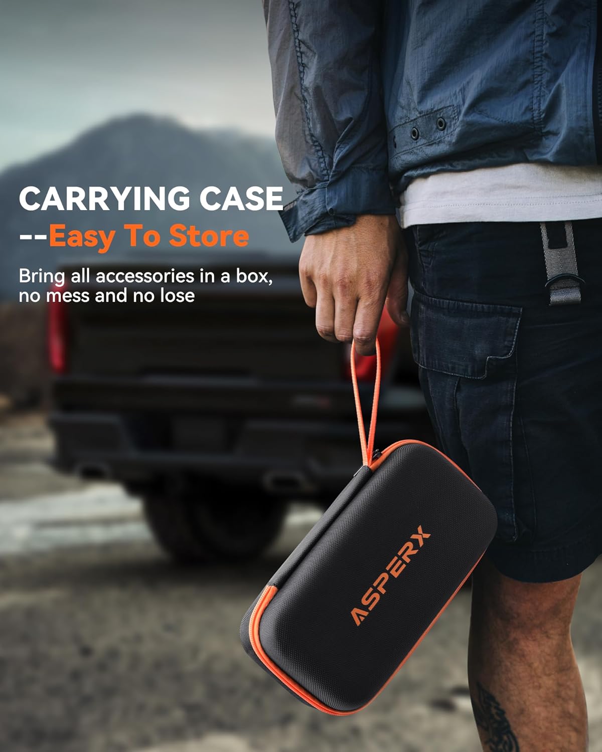 AsperX 160PSI Cordless Tire Inflator Air Compressor – Portable Rechargeable Air Pump with LCD Display, Auto Shut Off, LED Light & Carrying Case | Fast Inflation for Car Tires, Bike, Motorcycle, Balls