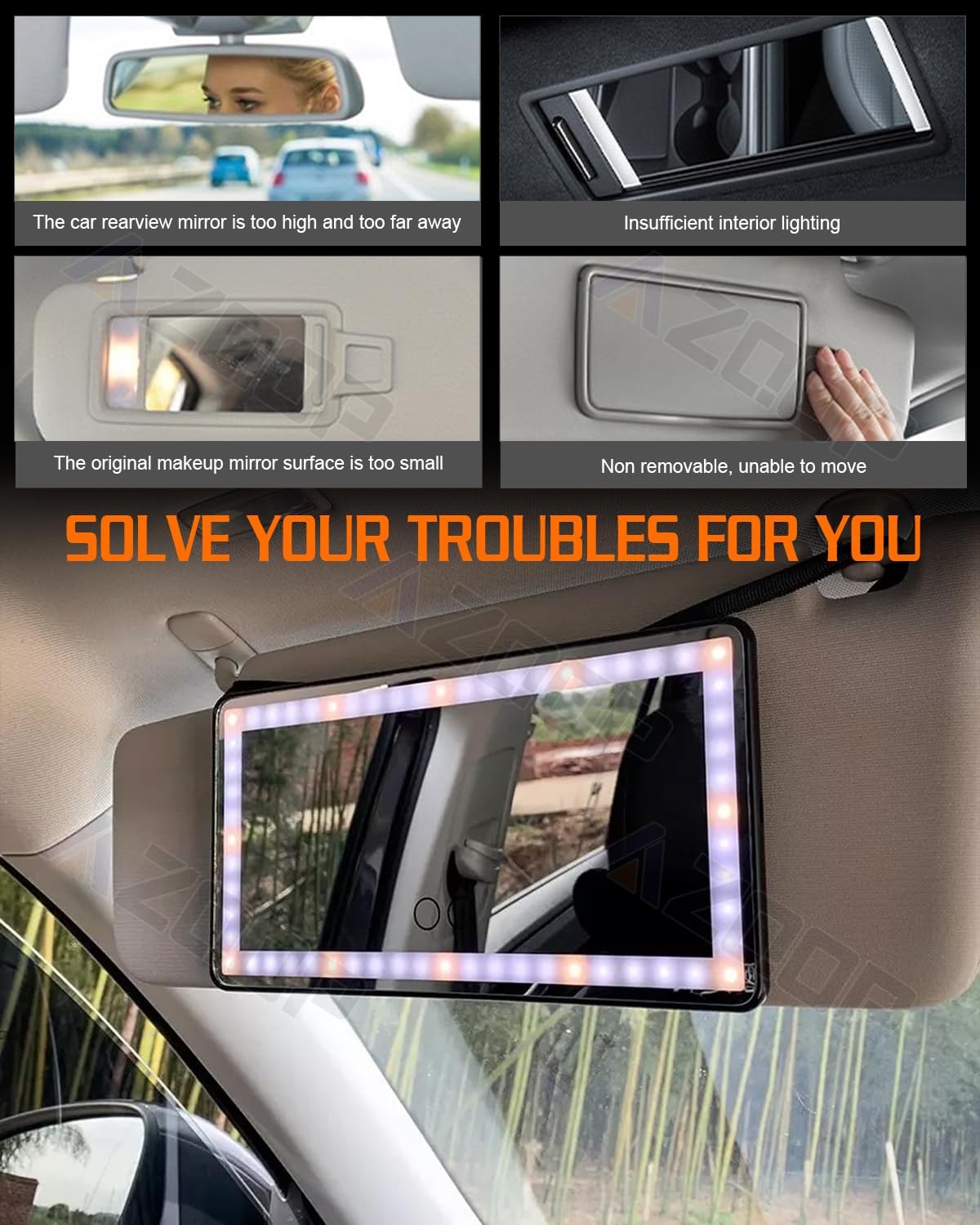2 Pcs Car Sun Visor Vanity Mirror, Upgraded Car's Mirrors with Lights, Makeup Mirror with 3 Light Modes, Dimmable Touch Screen, Rectangular White, Universal for Car SUV Truck