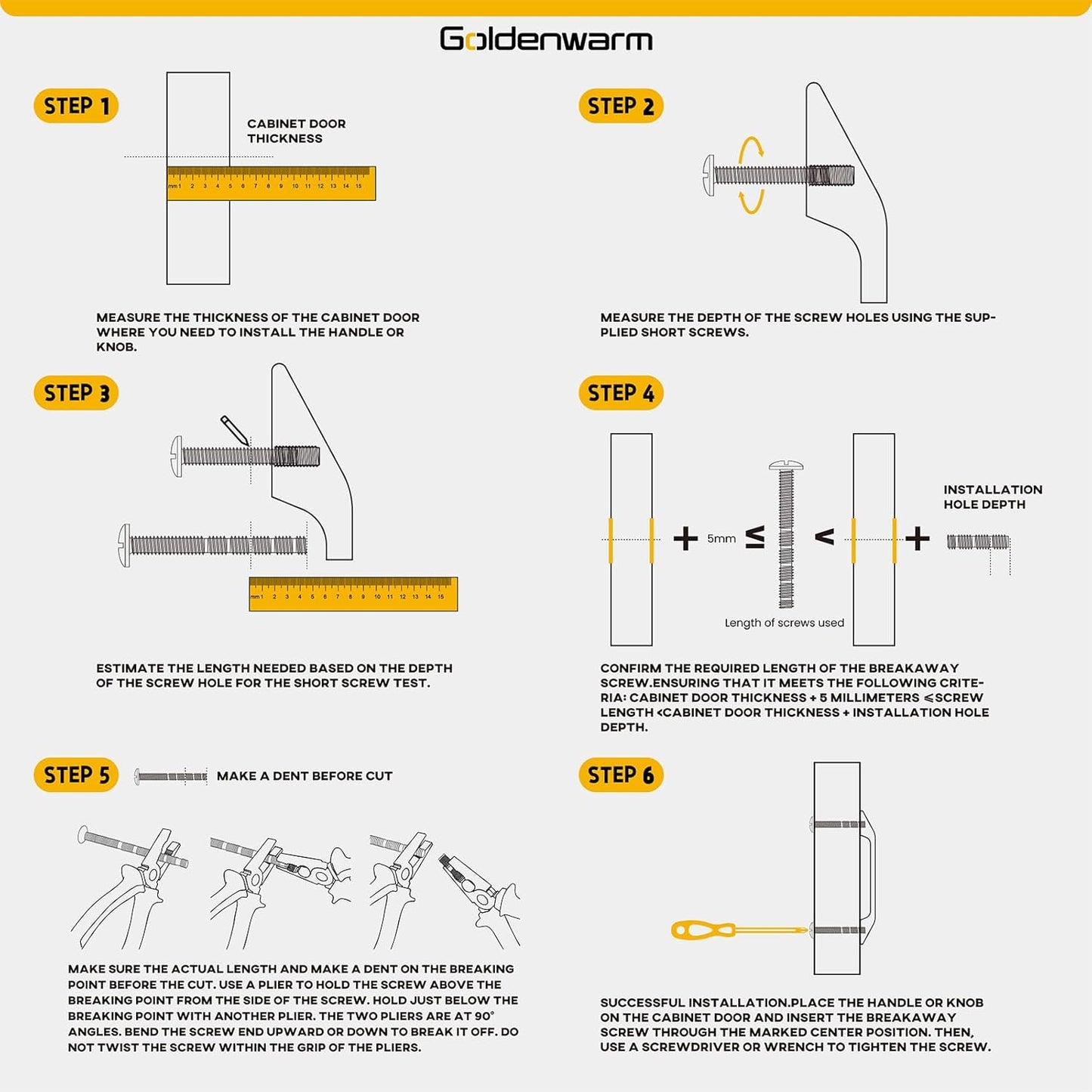 goldenwarm 15 Pack Black Cabinet Knobs Kitchen Cabinet Handles Stainless Steel Cabinet Hardware Black Knobs Handles Pulls for Bathroom Cabinets and Cupboard, 2in(50mm) Overall Length