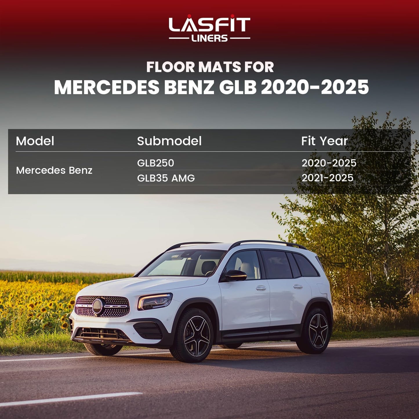 LASFIT Floor Mats for Mercedes Benz GLB 250/35 AMG 2025 2024 2023 2022 2021 2020, All Weather TPE Custom Fit Floor Liners for Mercedes Benz GLB250 & GLB35 AMG 1st & 2nd Car Mats, Black