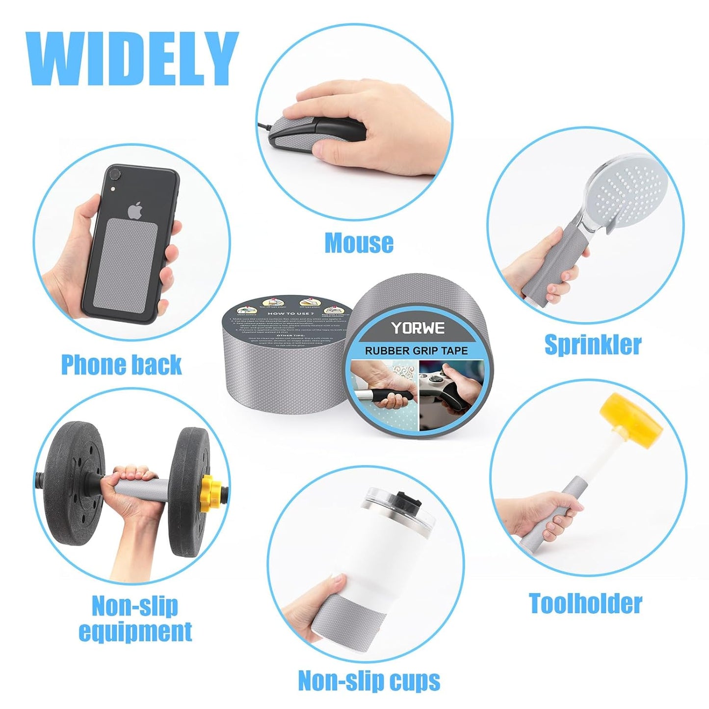 Rubber Grip Tape, Ultra-Thin Strong Adhesive Anti-Slip Waterproof Heat Resistant Wear-Resistant Cushion Pad, Making Handles or Contact Surfaces Safer, with Grip and Comfort (Gray, 1In x 10Ft)