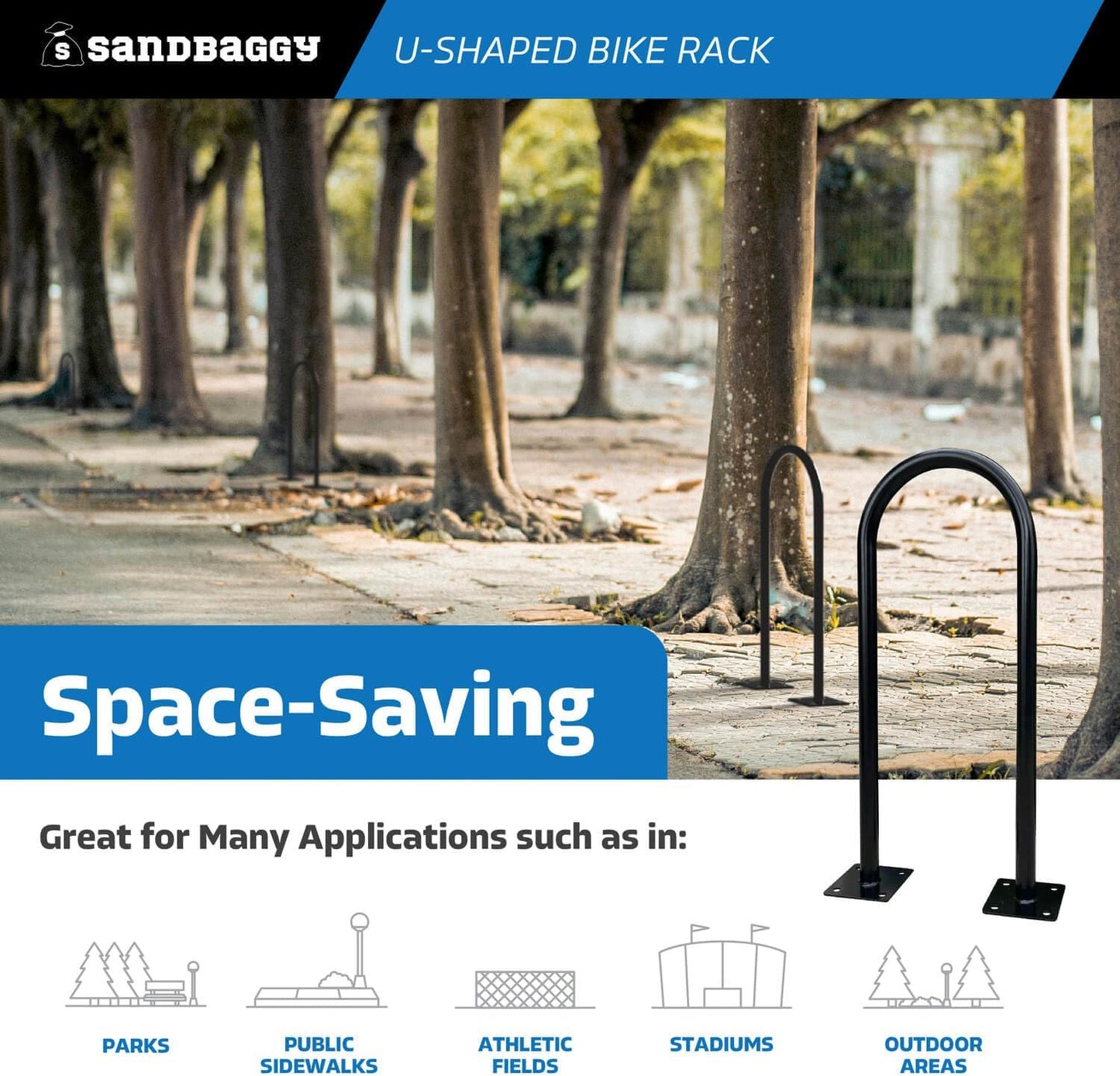 Sandbaggy U Shaped Bike Rack - Outdoor, Commercial - Galvanized Steel - Surface/Ground Mounted (5, Gray)