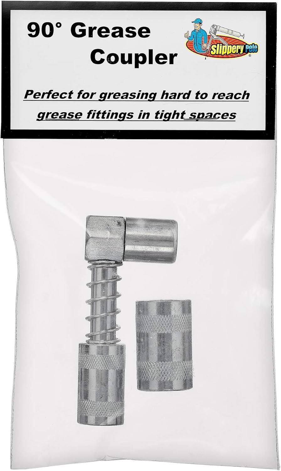 Slippery Pete 90 Degree Grease Coupler Snaps on to Grease Fittings in Tight Spaces