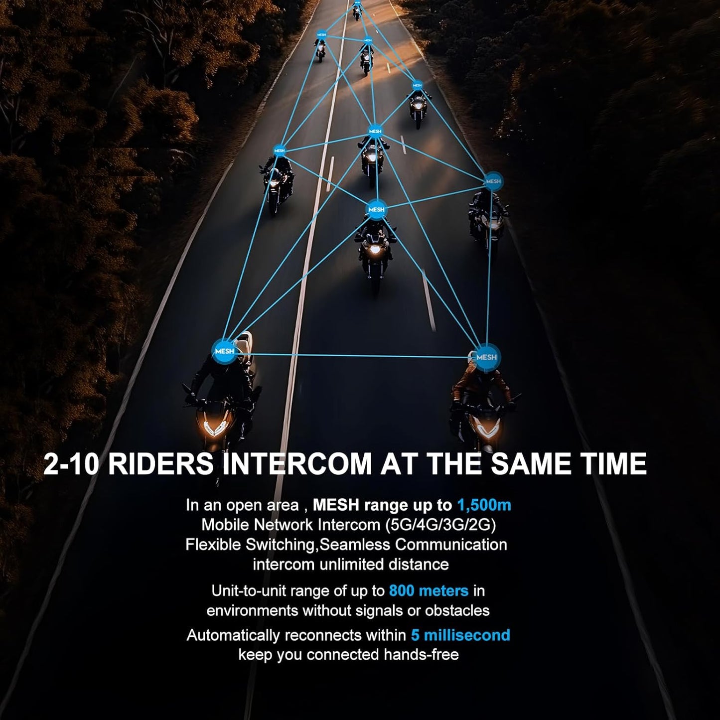 SolaMr X10 Motorcycle Helmet Bluetooth Headset Speakers Headphone, Ski Helmet Intercom Integrated Mesh Communication System Support 10 Riders with Bluetooth 5.1, Music Sharing, FM Radio, Red