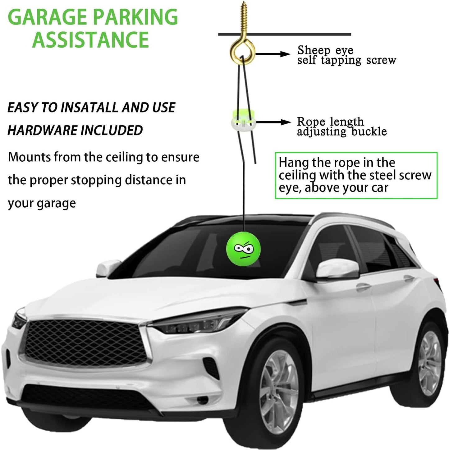 Double Garage Parking Aid-Parking Ball Guide System, Parking Assistant kit Includes a retracting Ball Sensor Assist Solution.A Perfect Garage Parking Indicator (Happy Angry Sister)