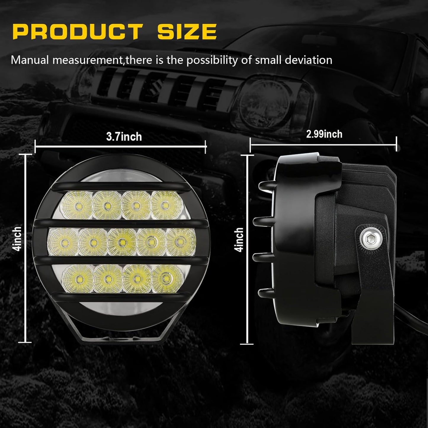 BIGLION.X 3.7 Inch 130W Off Road Lights White Round Offroad Fog Lights Super Bright 12800LM Driving Offroad Lights Bumper Fog Light Pods Waterproof 12/24V for Trucks 4x4 SUV ATV UTV Car